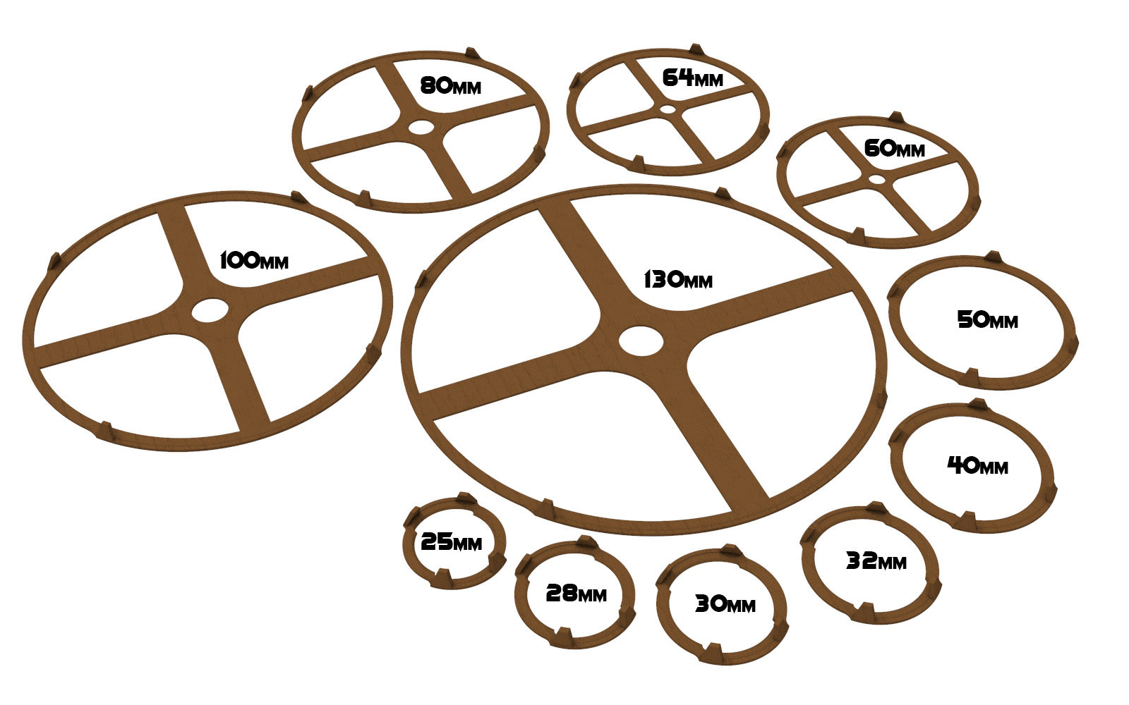 Lot of 25, 28, 30, 32, 40, 50, 60, 64mm base individual rainbow squad marker circles usable for skirmish wargame...