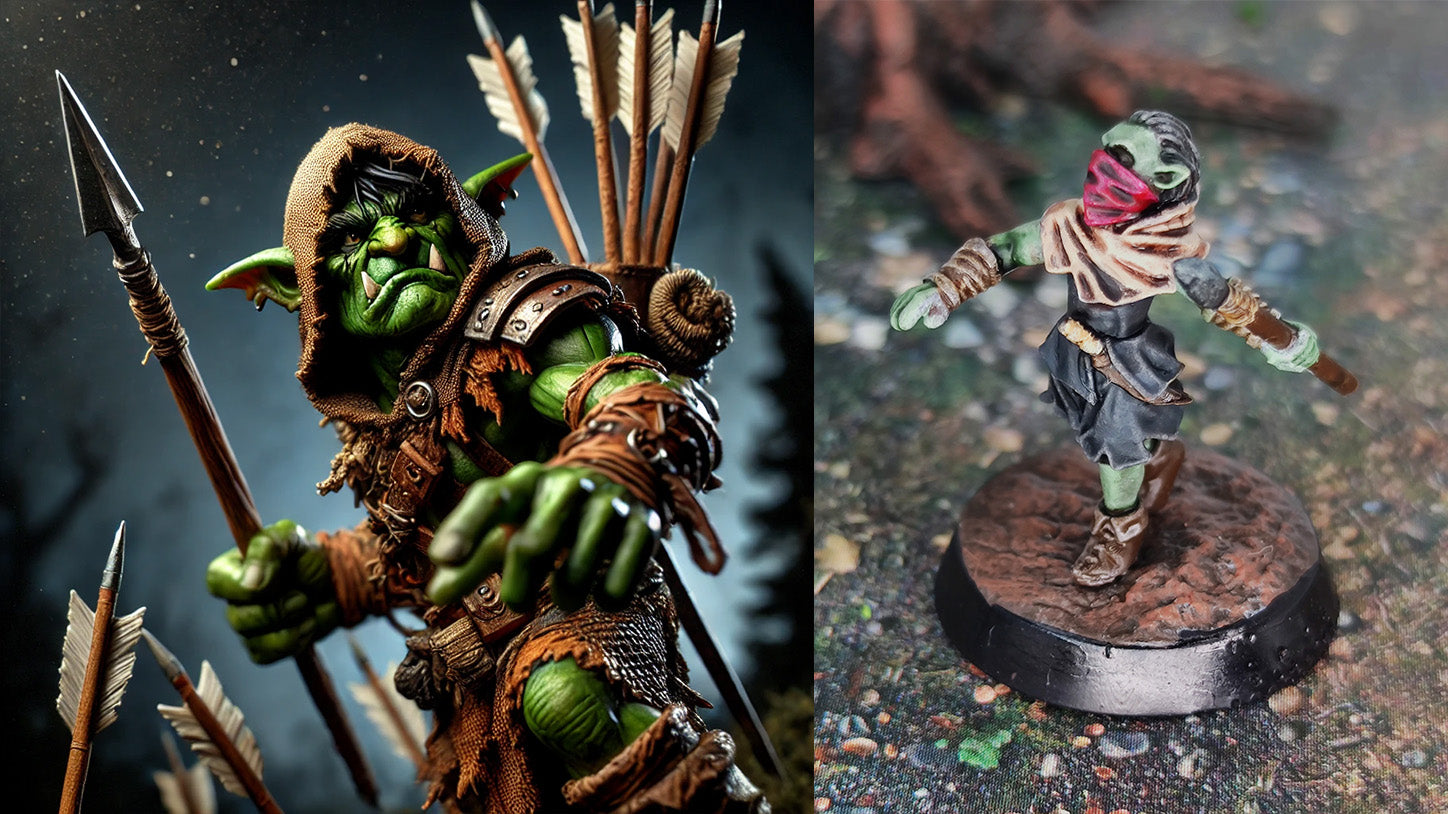 Goblin Cave -  Goblin Marauders with Spears and bows, Tamed forest Spiders, Middle rings for wargame D&D, Lotr... Medbury miniatures