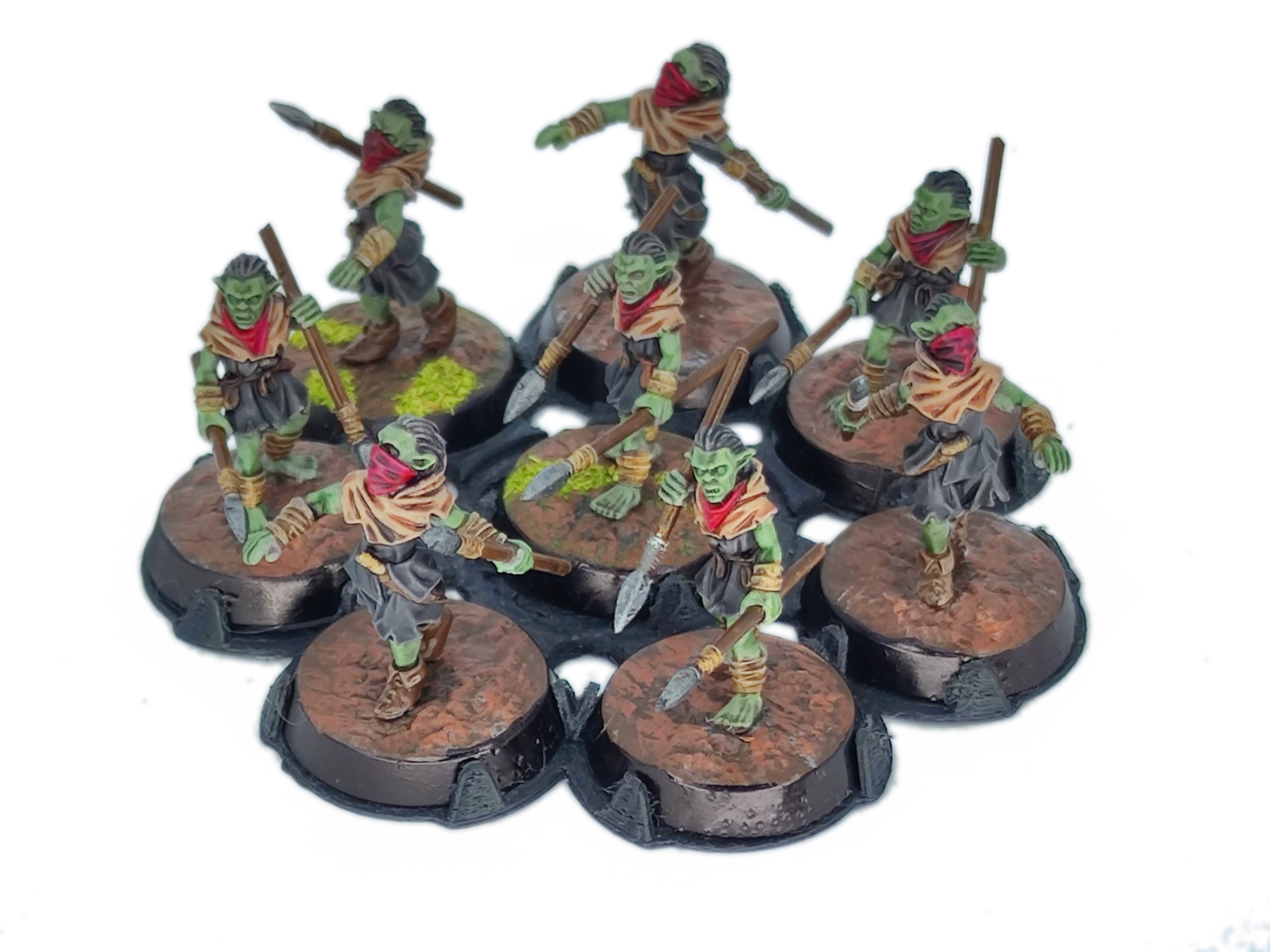 Goblin Cave -  Goblin Marauders with Spears and bows, Tamed forest Spiders, Middle rings for wargame D&D, Lotr... Medbury miniatures