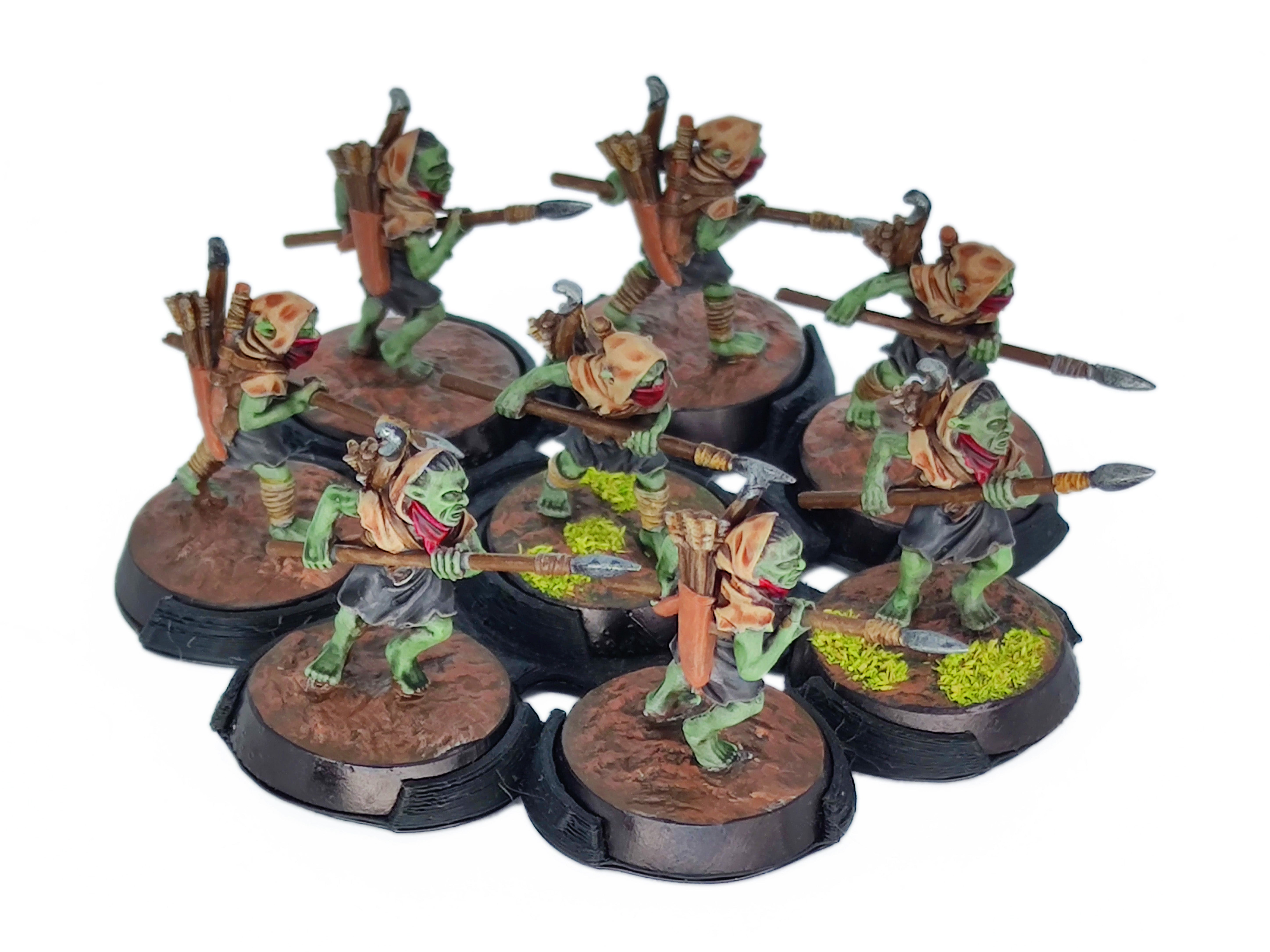 Goblin Cave -  Goblin Marauders with Spears and bows, Tamed forest Spiders, Middle rings for wargame D&D, Lotr... Medbury miniatures