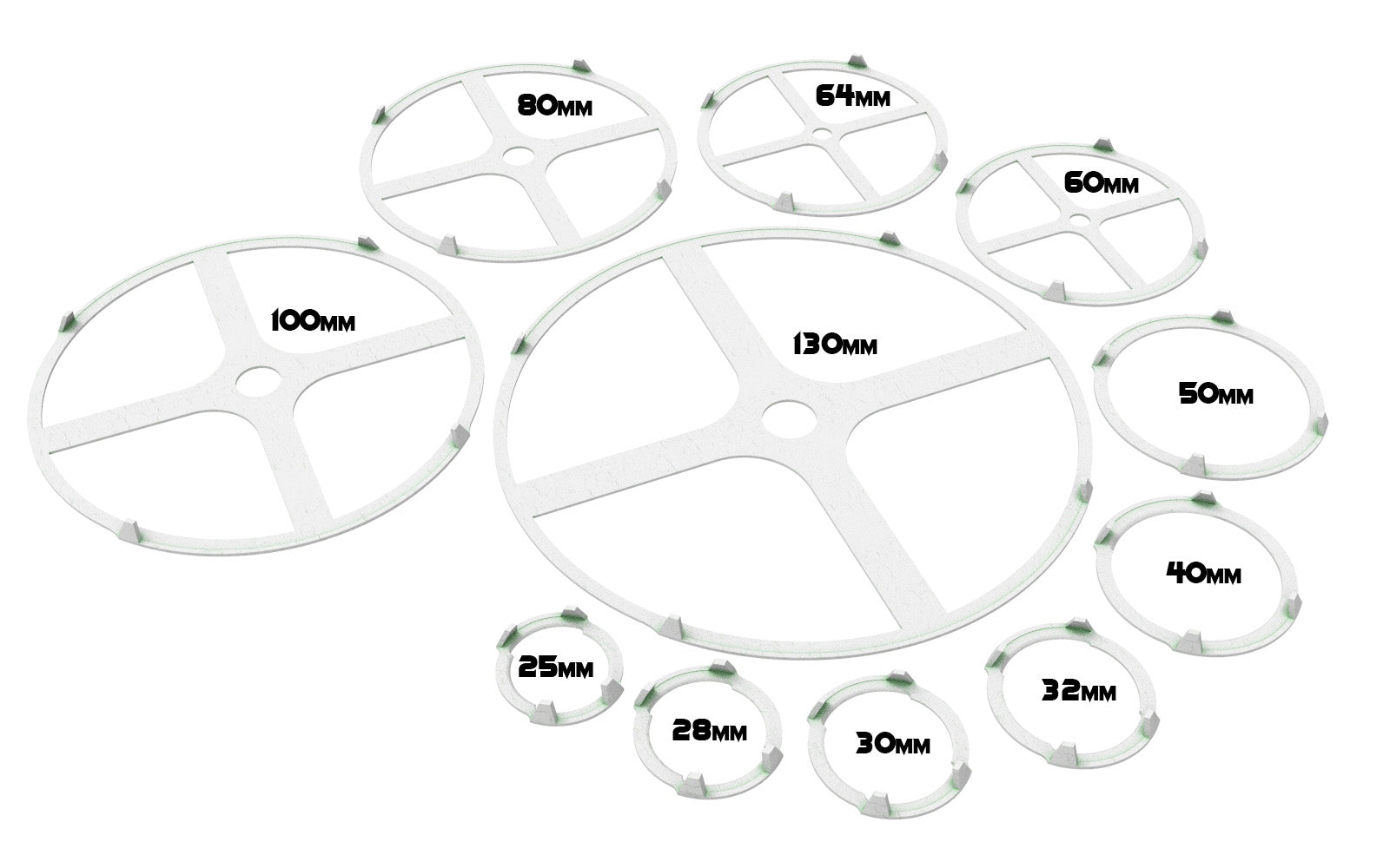 Lot of 25, 28, 30, 32, 40, 50, 60, 64mm base individual rainbow squad marker circles usable for skirmish wargame...