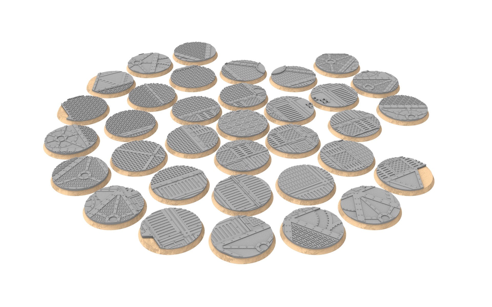 Industrial - Textured Round bases, Lot of 20mm to 225mm, INDRV Factory ground usable for Warmachine, Starfinder and sci-fi wargames