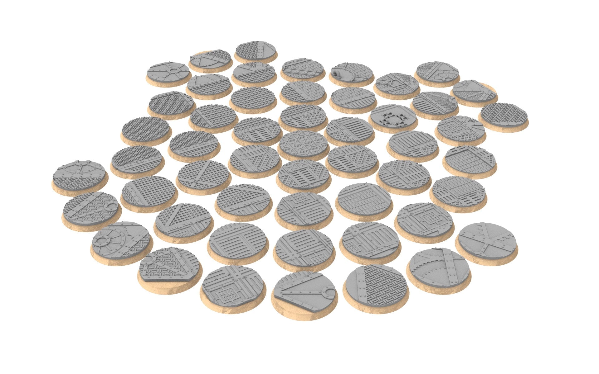 Industrial - Textured Round bases, Lot of 20mm to 225mm, INDRV Factory ground usable for Warmachine, Starfinder and sci-fi wargames