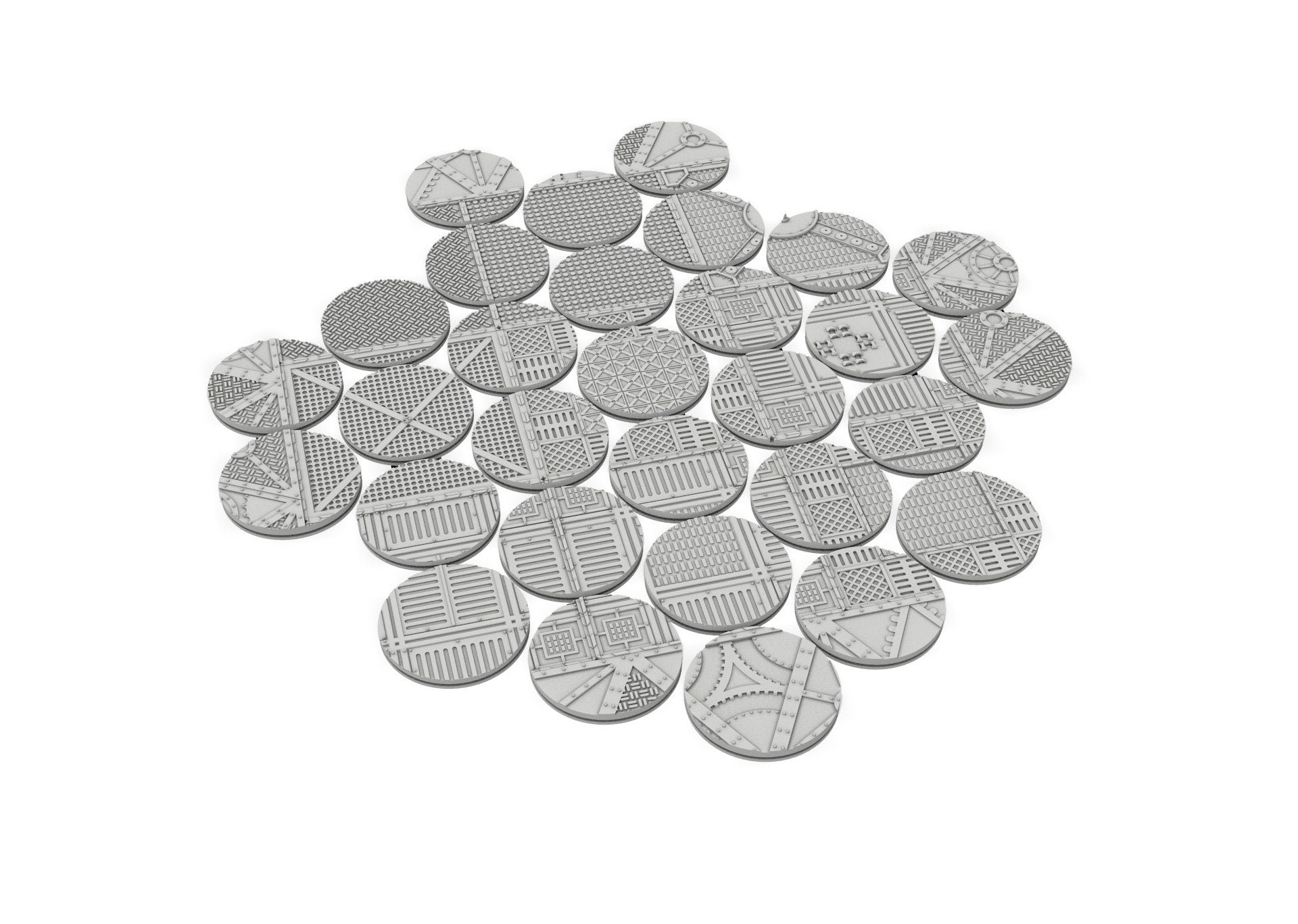 Industrial - Lot of 25mm to 55mm INFINITY industrial texture & round bases usable for infinity, no borders bases...