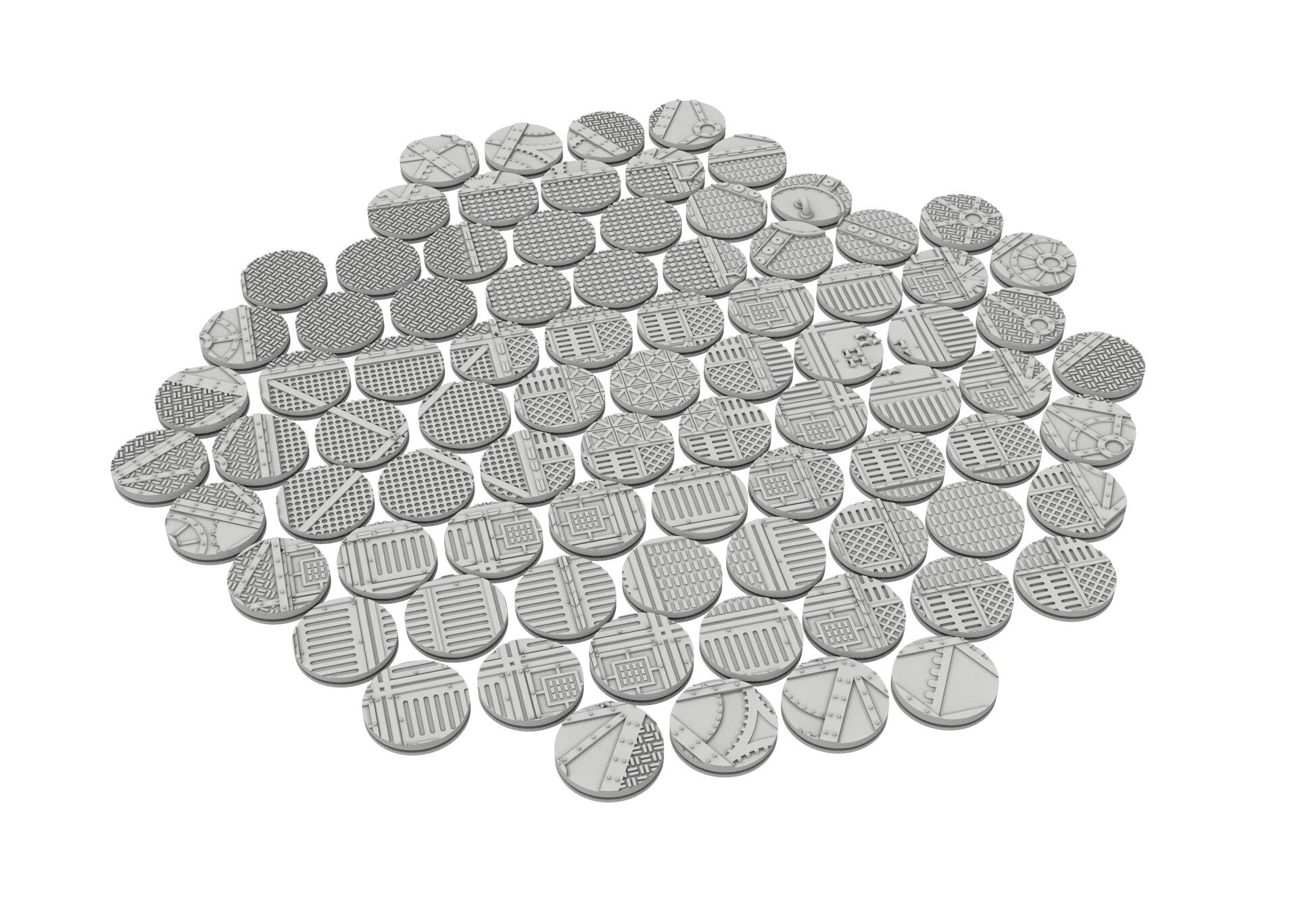 Industrial - Lot of 25mm to 55mm INFINITY industrial texture & round bases usable for infinity, no borders bases...