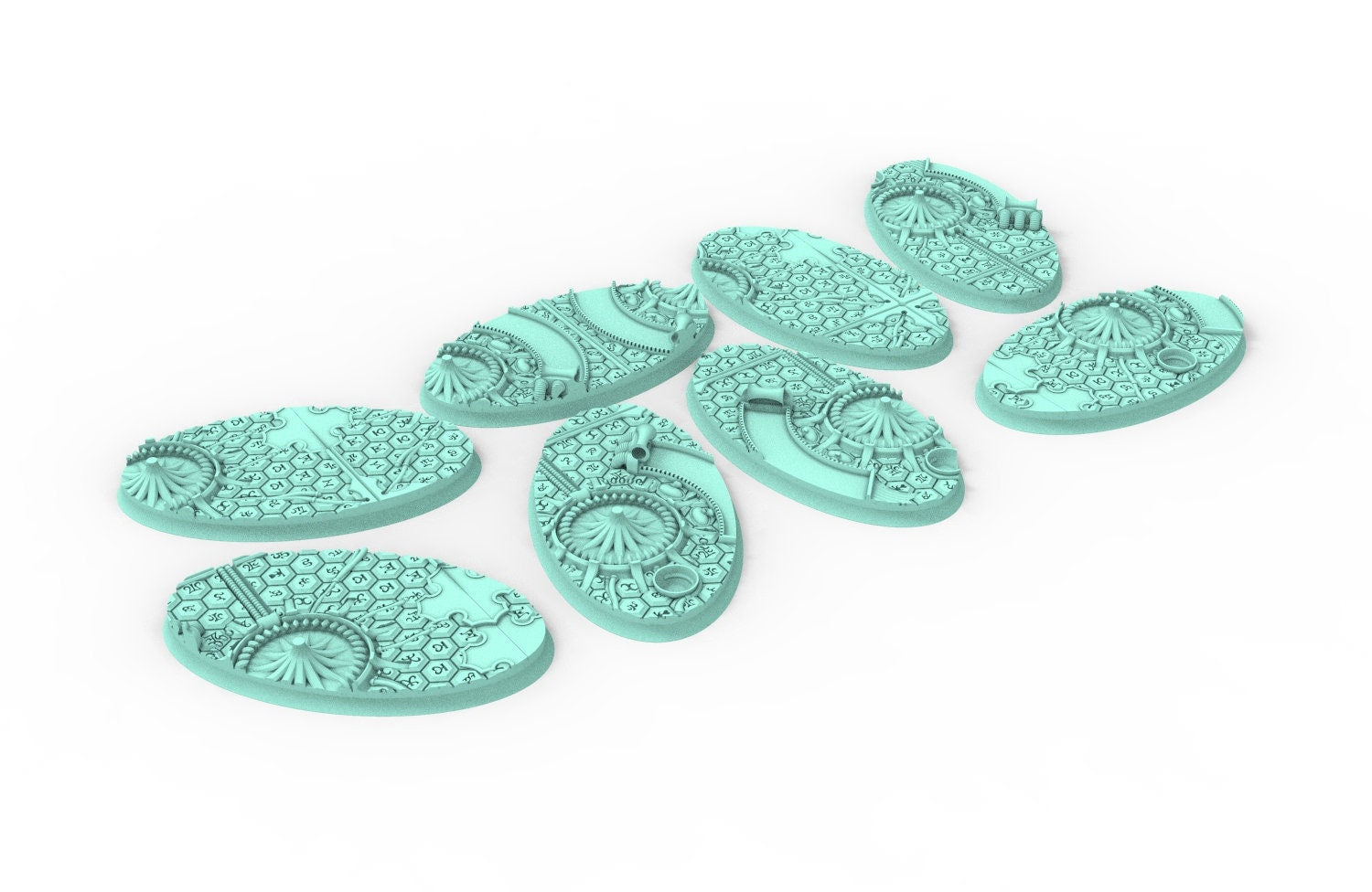 Dark City - Textured Oval Bases, lot of 60mm à 170mm, DRKCT Eldar space fantasy elves runic ground set 4 usable for warmachine, wargame...