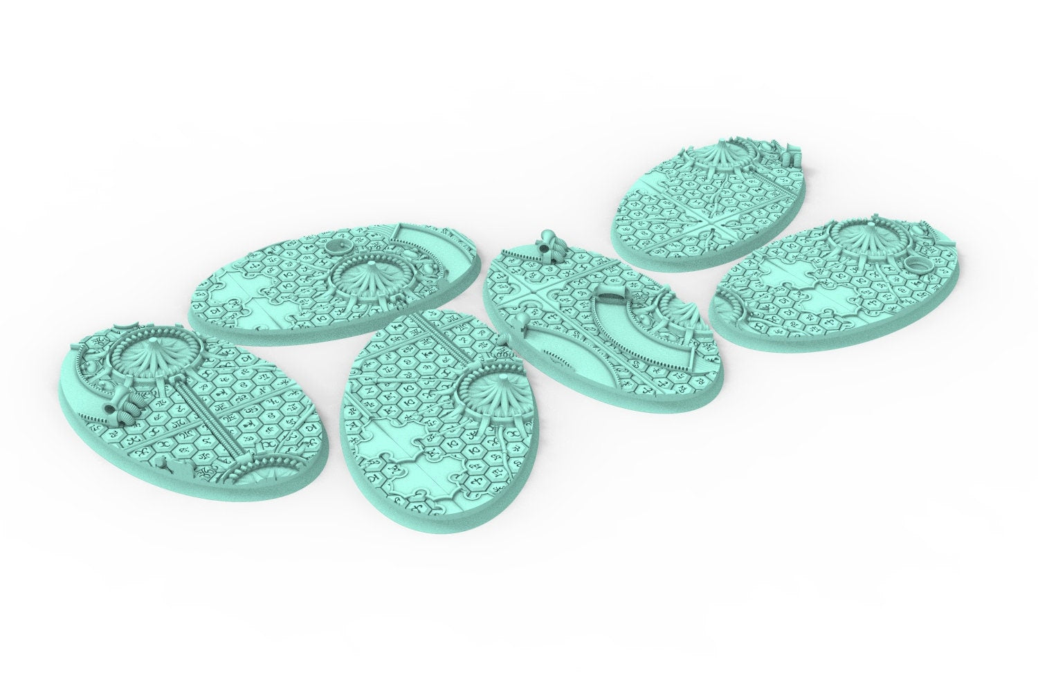 Dark City - Textured Oval Bases, lot of 60mm à 170mm, DRKCT Eldar space fantasy elves runic ground set 4 usable for warmachine, wargame...