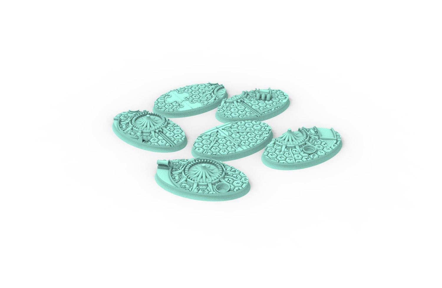 Dark City - Textured Oval Bases, lot of 60mm à 170mm, DRKCT Eldar space fantasy elves runic ground set 4 usable for warmachine, wargame...