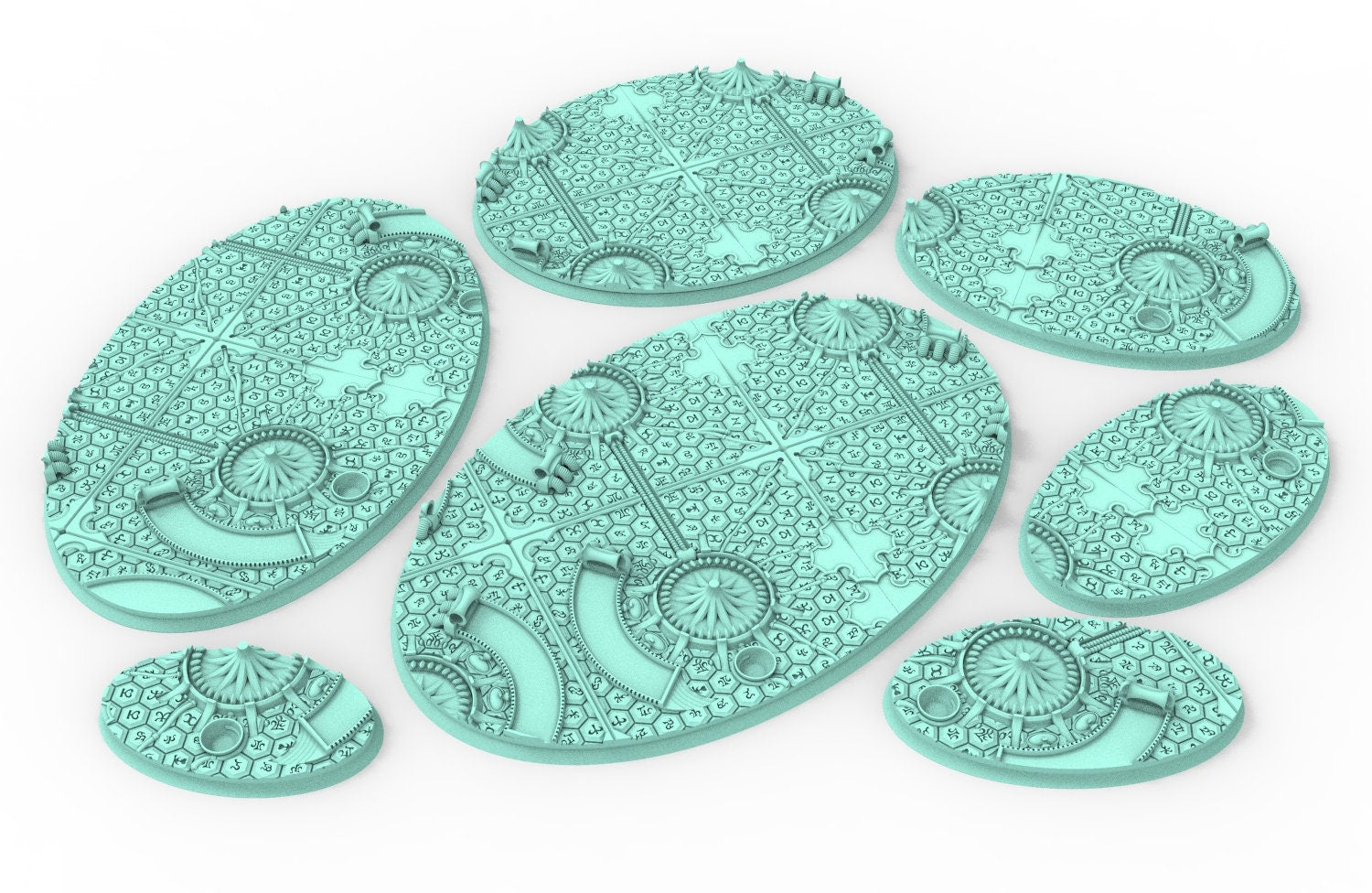 Dark City - Textured Oval Bases, lot of 60mm à 170mm, DRKCT Eldar space fantasy elves runic ground set 4 usable for warmachine, wargame...