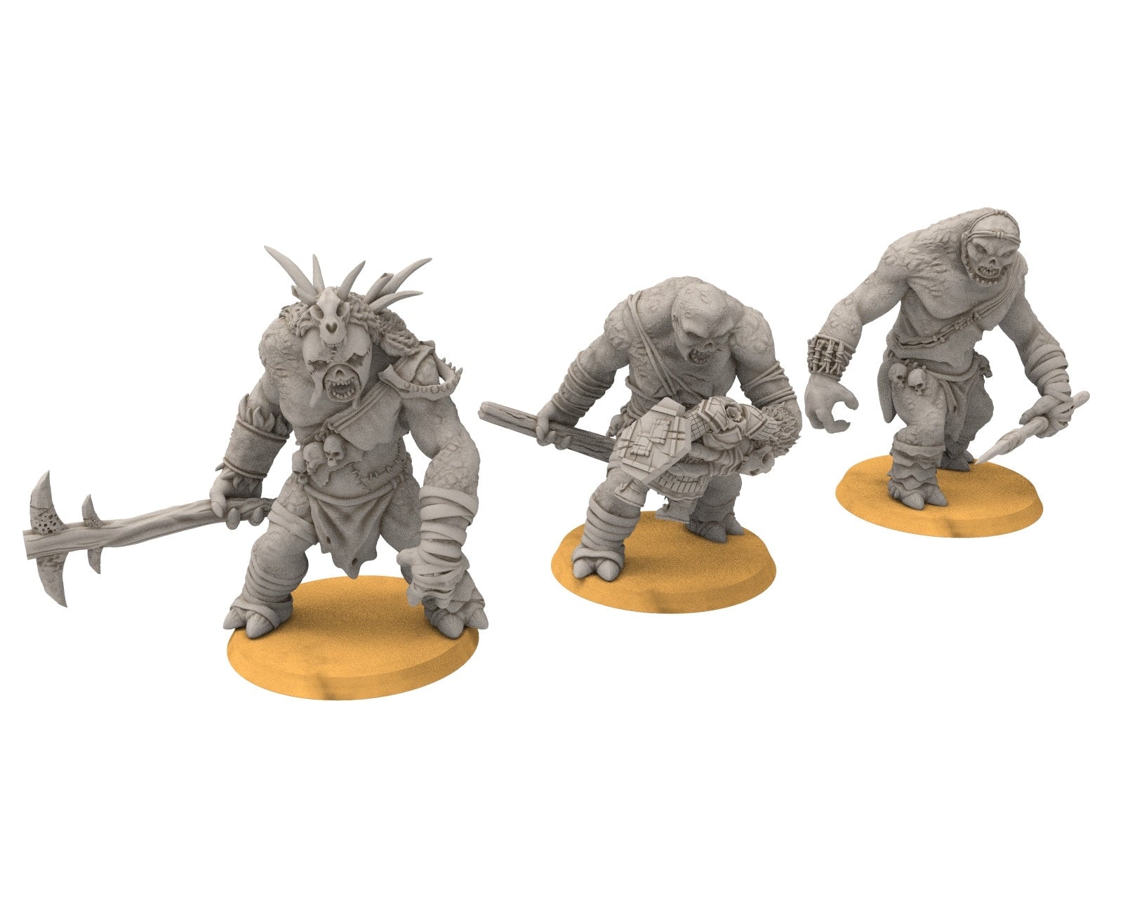 Goblin cave - Savage cave troll warriors with club fighting a Dwarf in a mine, Middle rings miniatures for wargame D&D, Lotr...