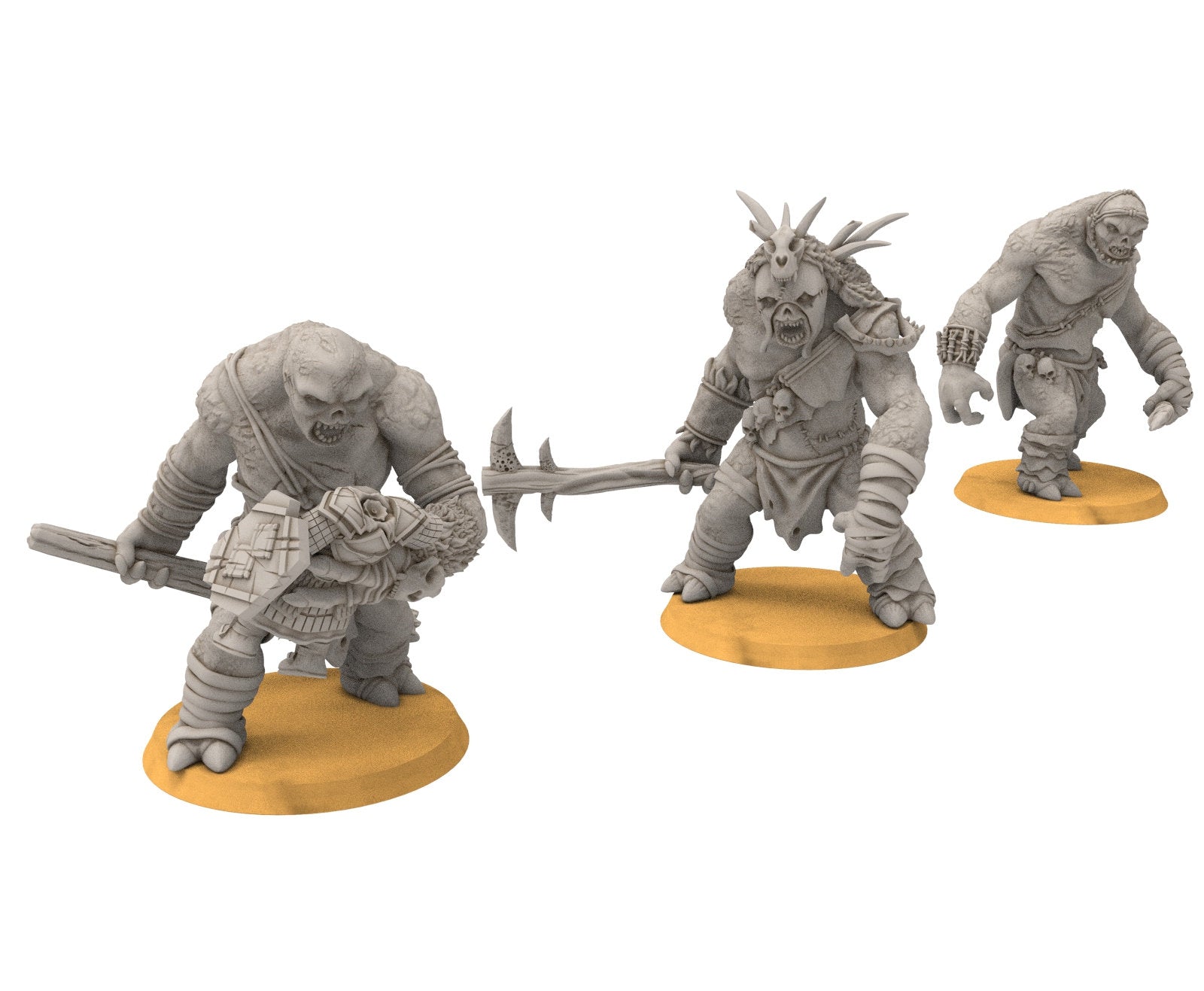 Goblin cave - Savage cave troll warriors with club fighting a Dwarf in a mine, Middle rings miniatures for wargame D&D, Lotr...