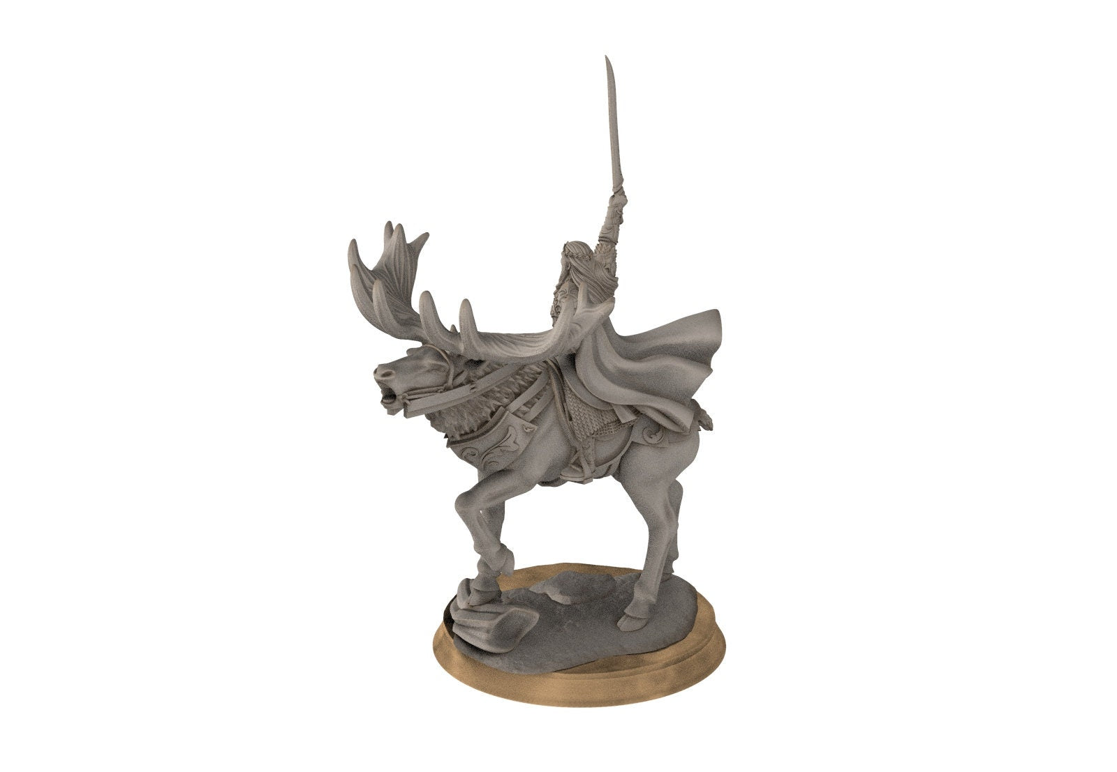 Darkwood - Wooden Elf king on Elk, Middle rings miniatures for wargame D&D, Lotr...