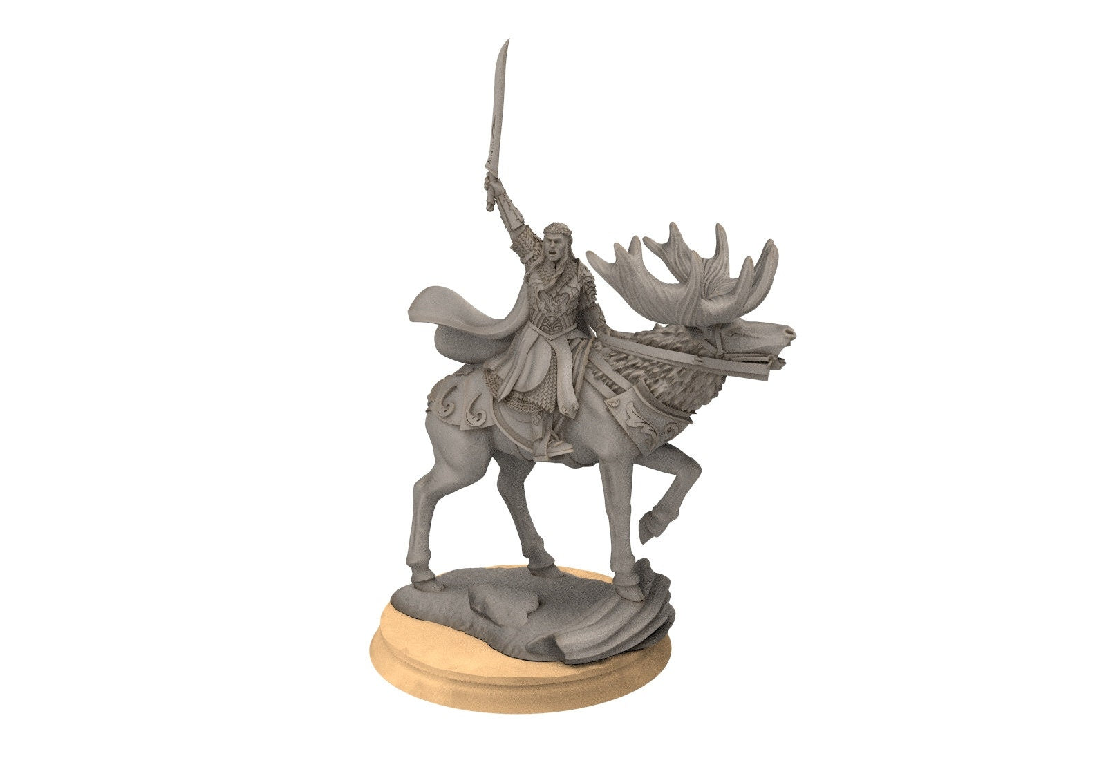 Darkwood - Wooden Elf king on Elk, Middle rings miniatures for wargame D&D, Lotr...