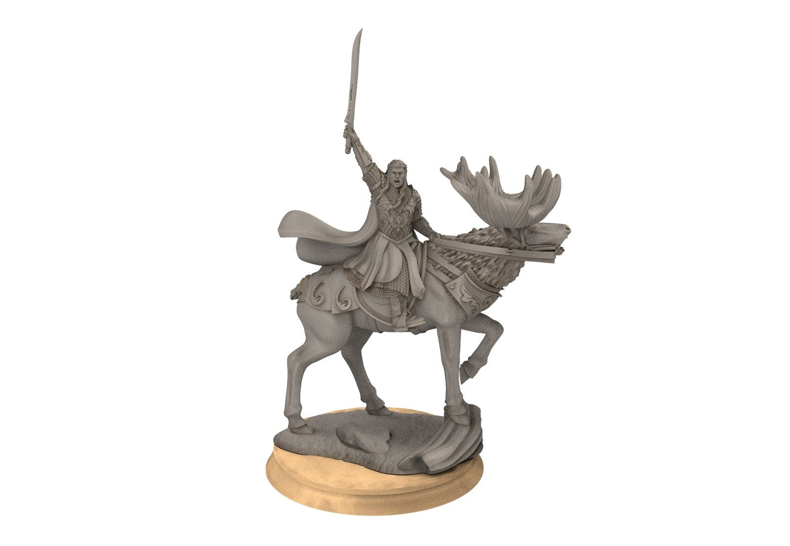Darkwood - Wooden Elf king on Elk, Middle rings miniatures for wargame D&D, Lotr...