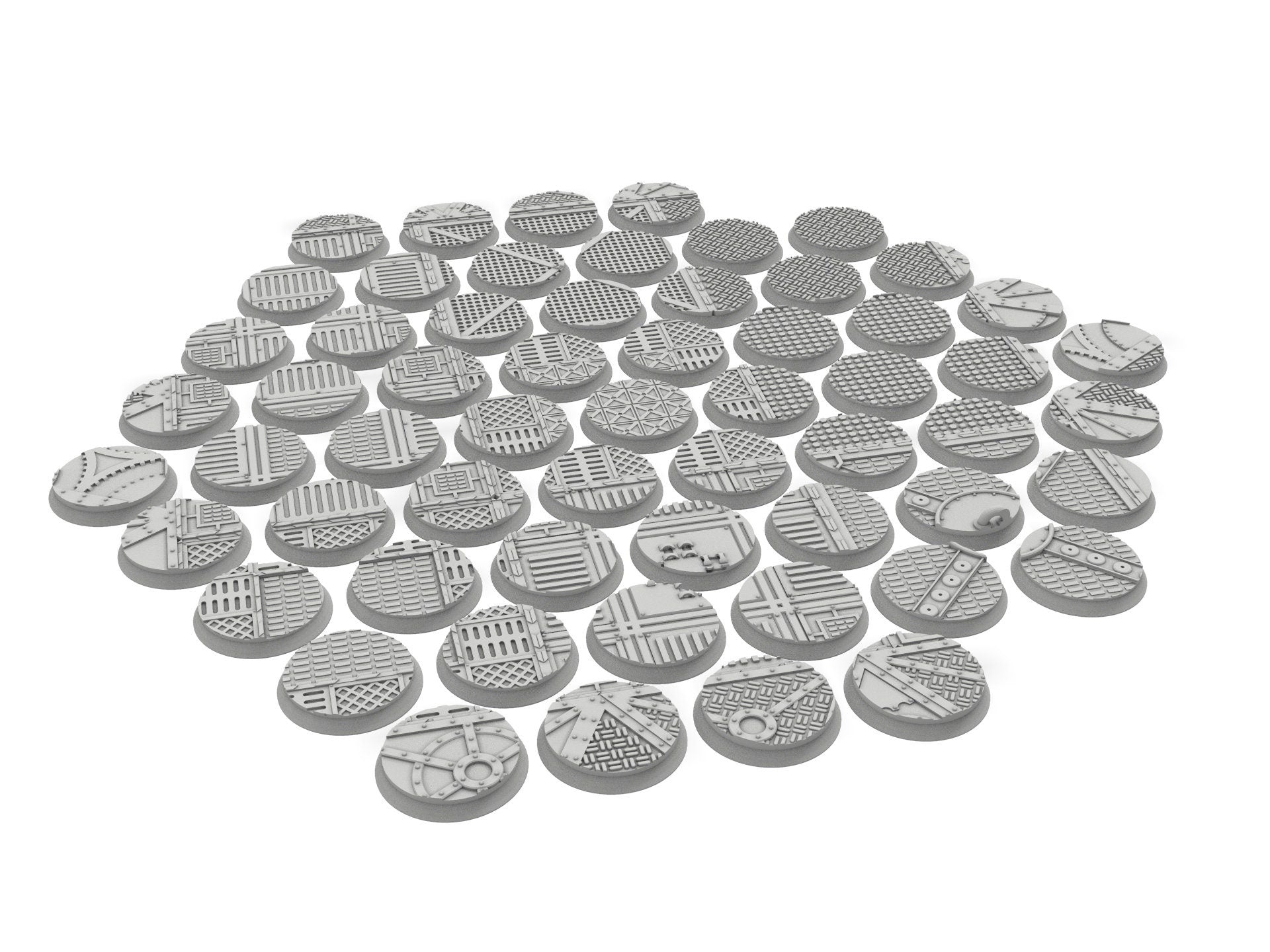 Industrial - Textured Round bases, Lot of 20mm to 225mm, INDRV Factory ground usable for Warmachine, Starfinder and sci-fi wargames