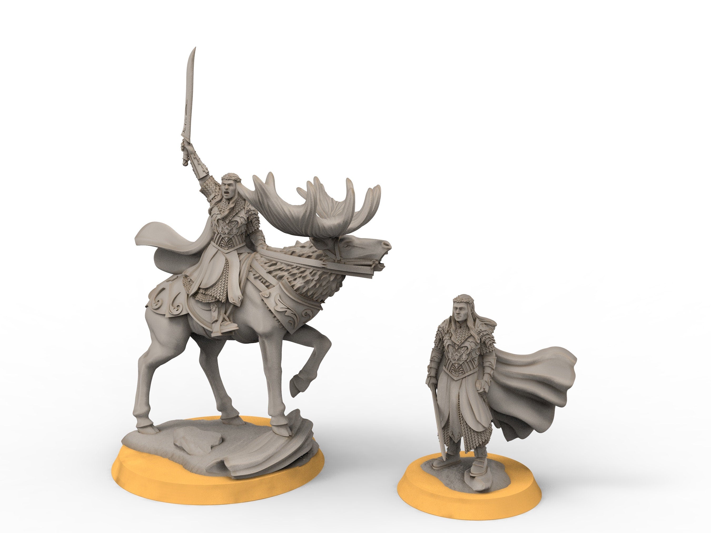 Darkwood - Wooden Elf king on Elk, Middle rings miniatures for wargame D&D, Lotr...
