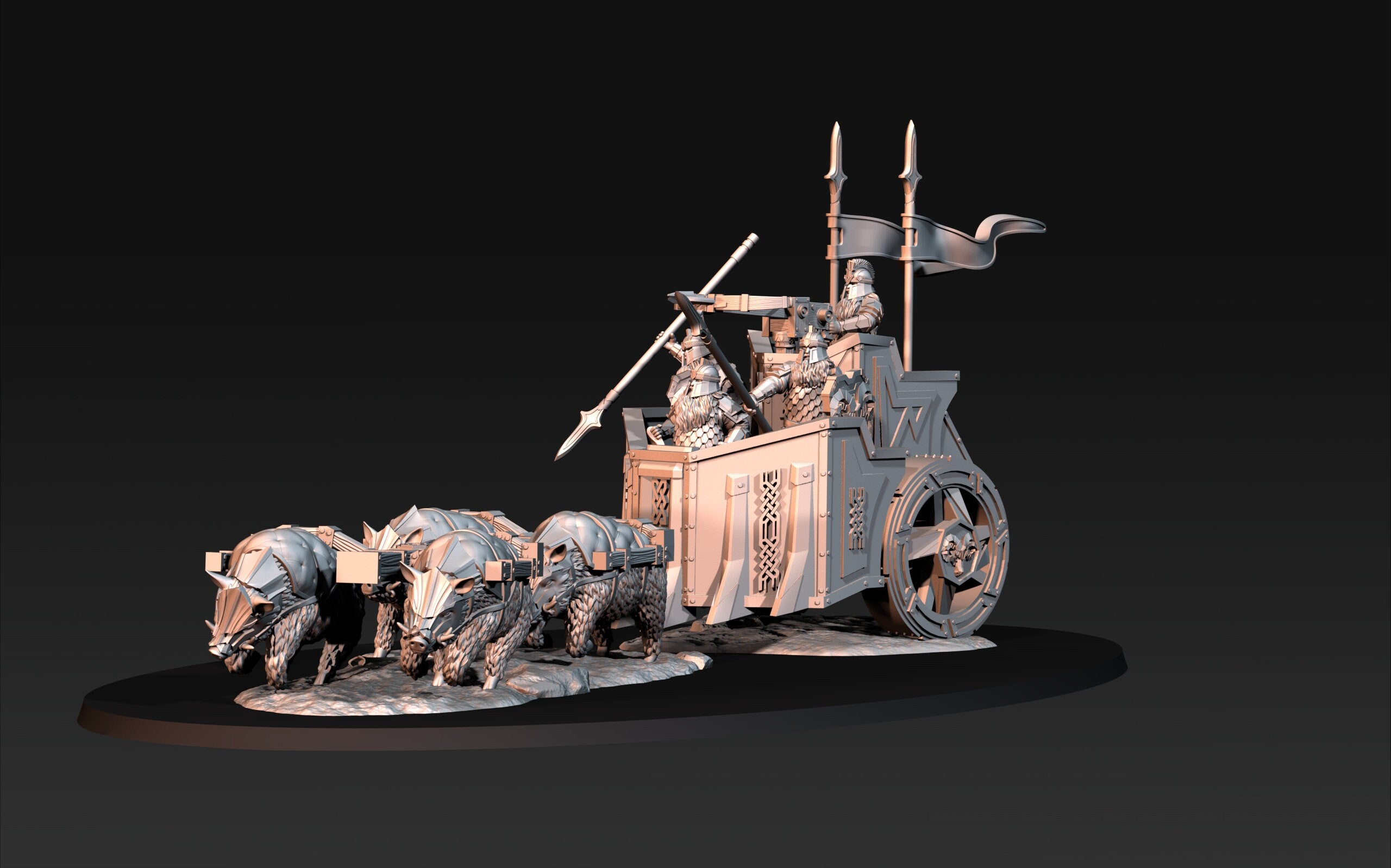 Dwarves - Silver Goat Dwarves Chariot, The Dwarfs of The Mountains, for Lotr, davale games miniatures