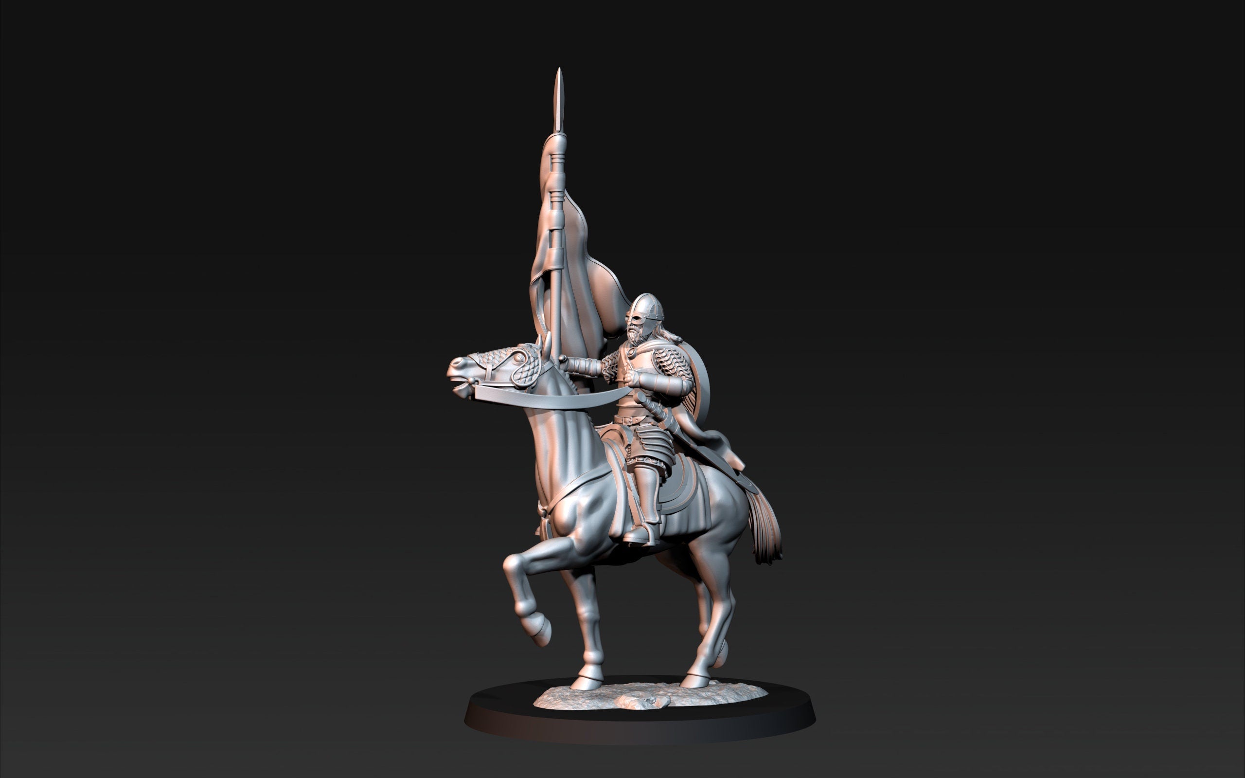 Rohan - West Human on Horse with Banner, Knight of Rohan, the Horse-lords, rider of the mark, Davale, minis for wargame D&D, Lotr...