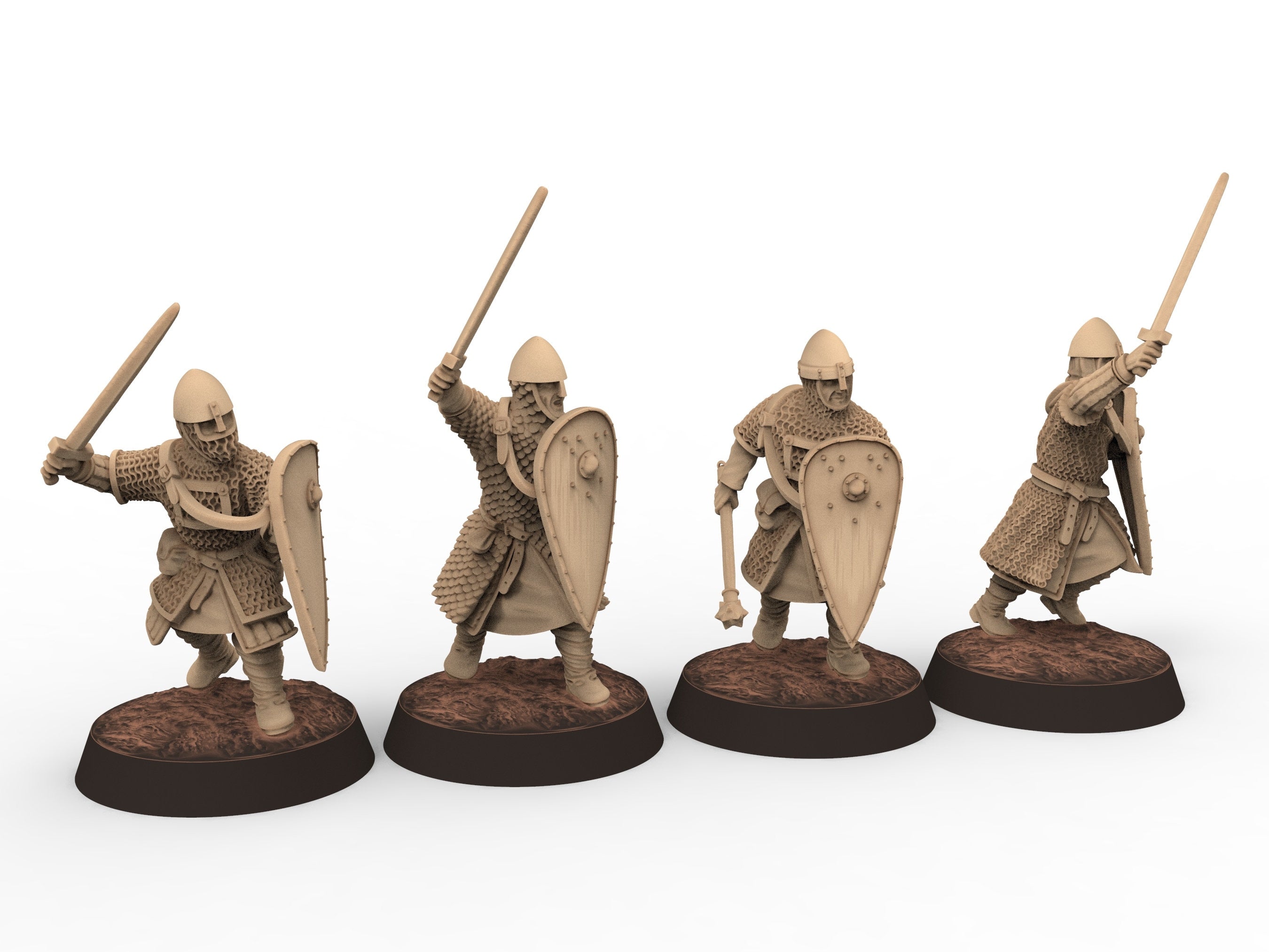 Medieval - Norman knights on Foot V1, 11th century, Norman dynasty, Medieval soldiers, 28mm Historical Wargame, Saga... Medbury miniatures