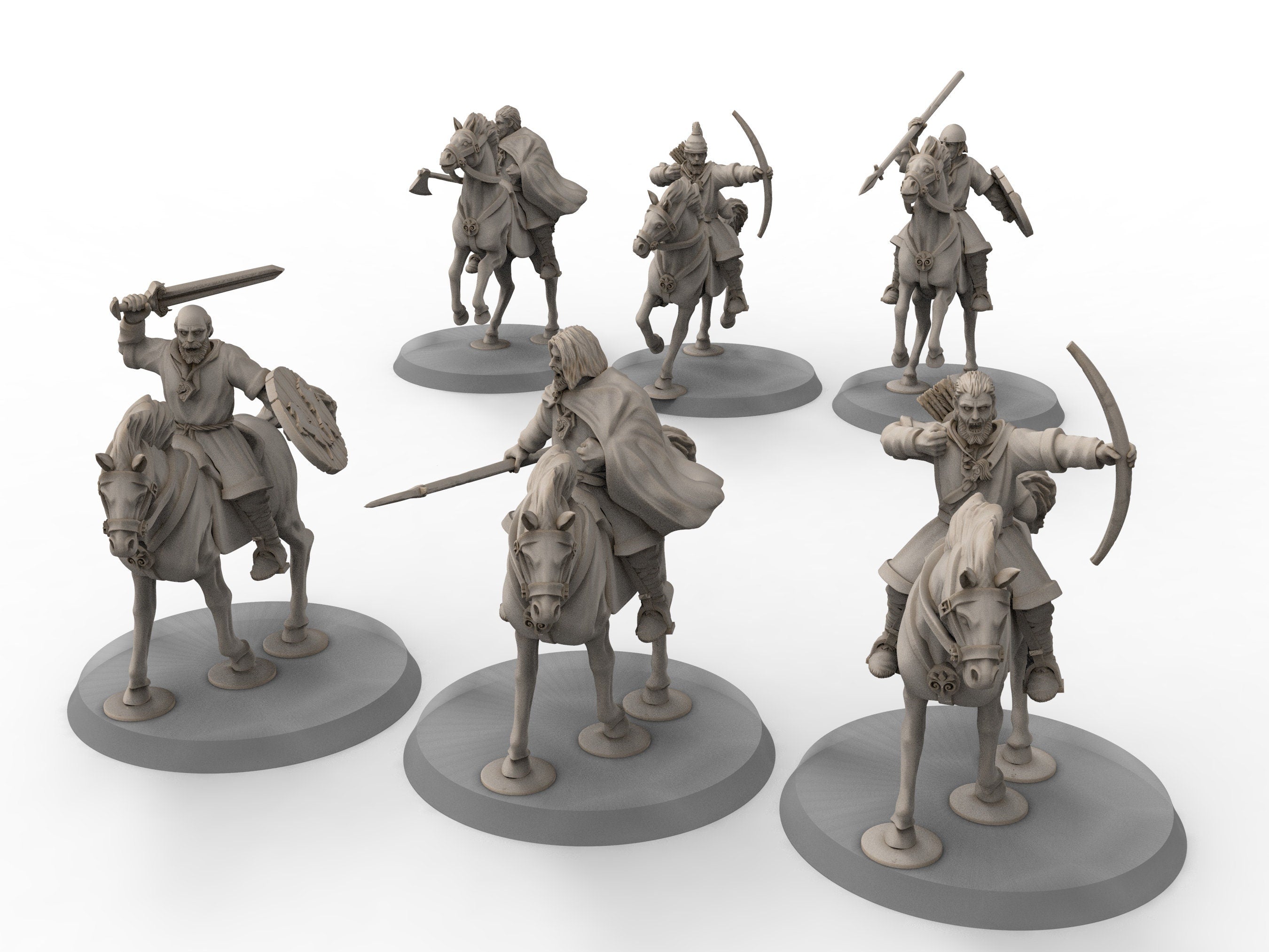 Rohan - Militia on Horses, Kingdom of Rohan, the Horse-lords, rider of the mark, minis for wargame D&D, Lotr...