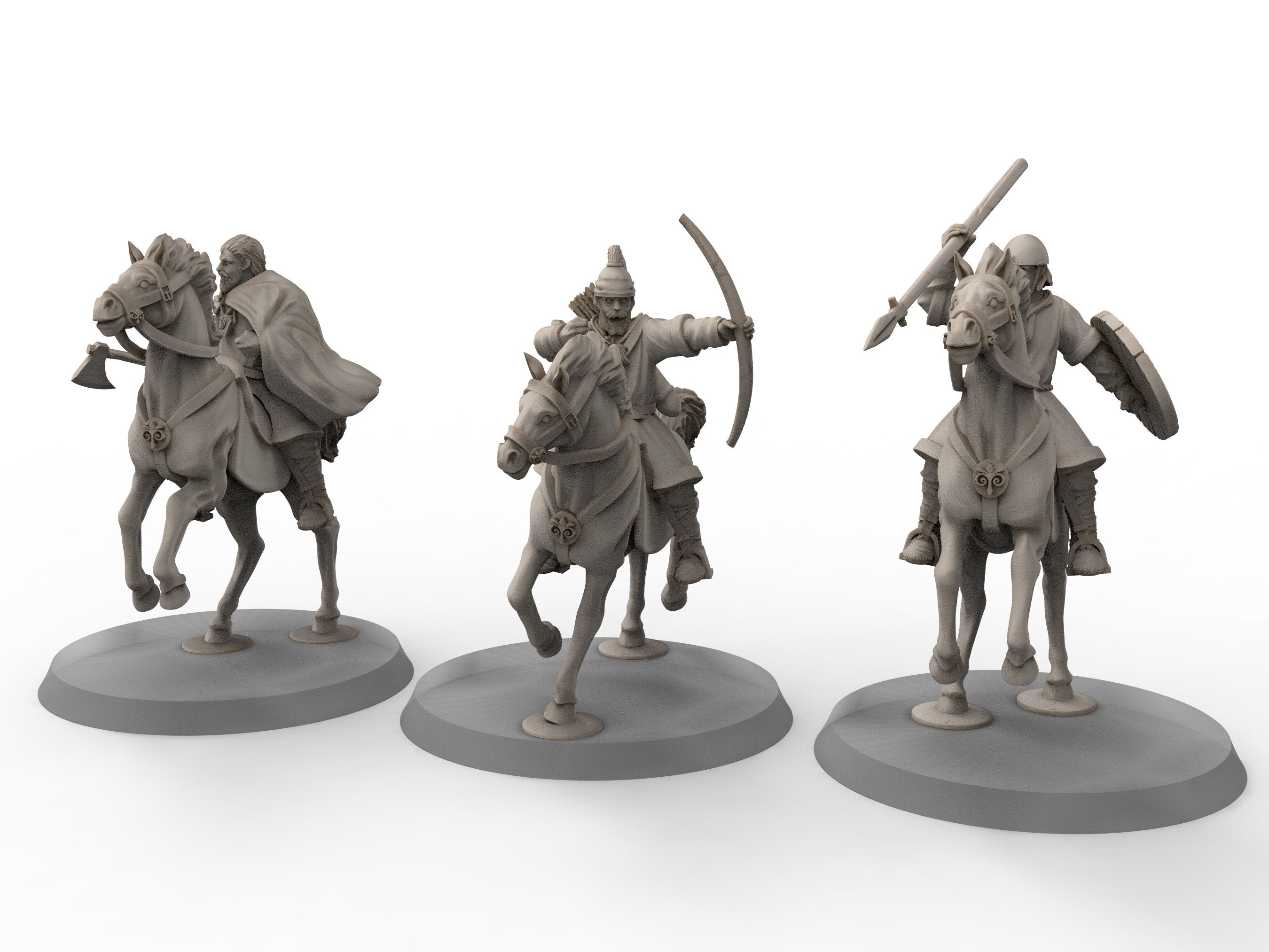 Rohan - Militia on Horses, Kingdom of Rohan, the Horse-lords, rider of the mark, minis for wargame D&D, Lotr...