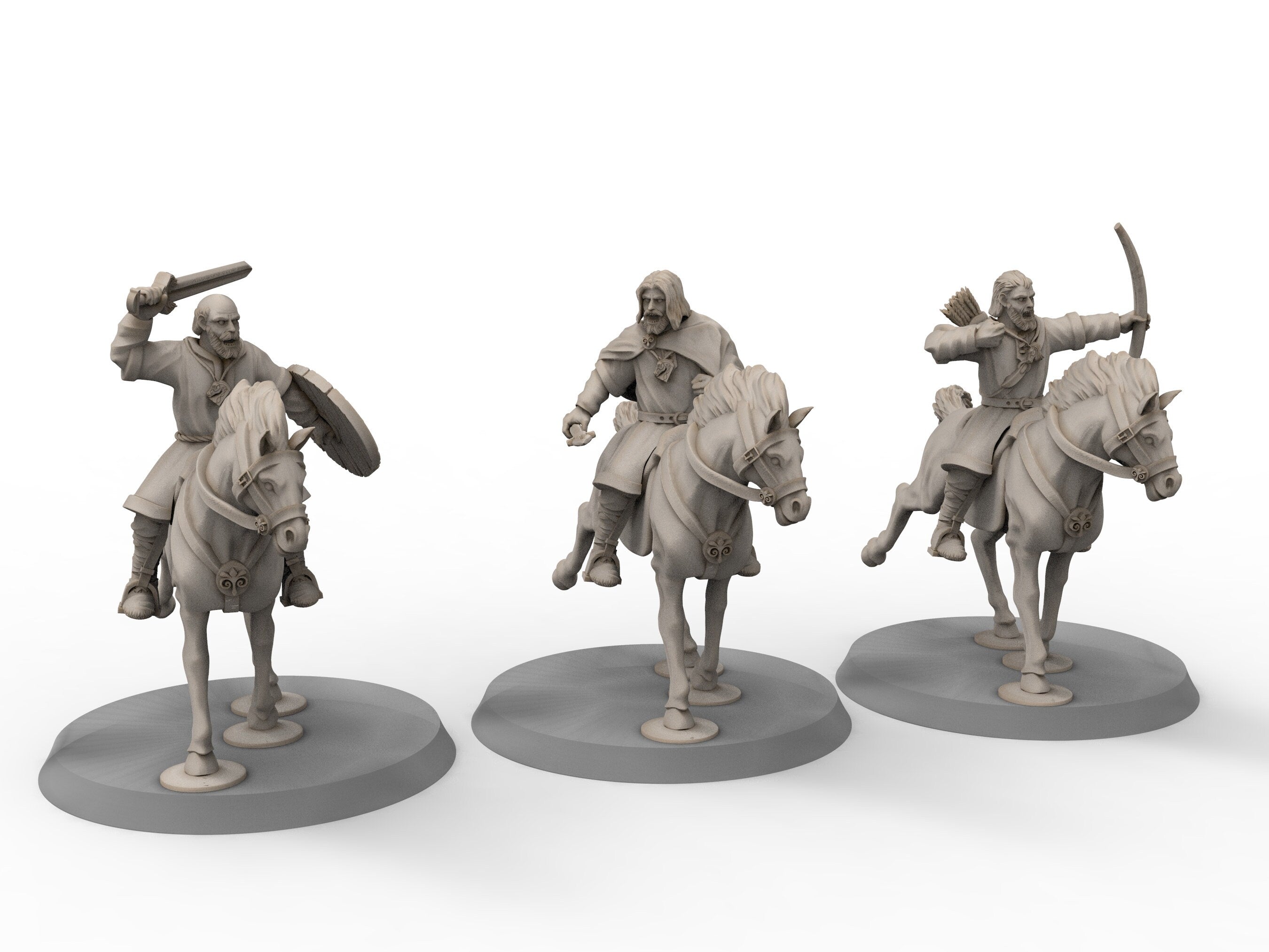 Rohan - Militia on Horses, Kingdom of Rohan, the Horse-lords, rider of the mark, minis for wargame D&D, Lotr...
