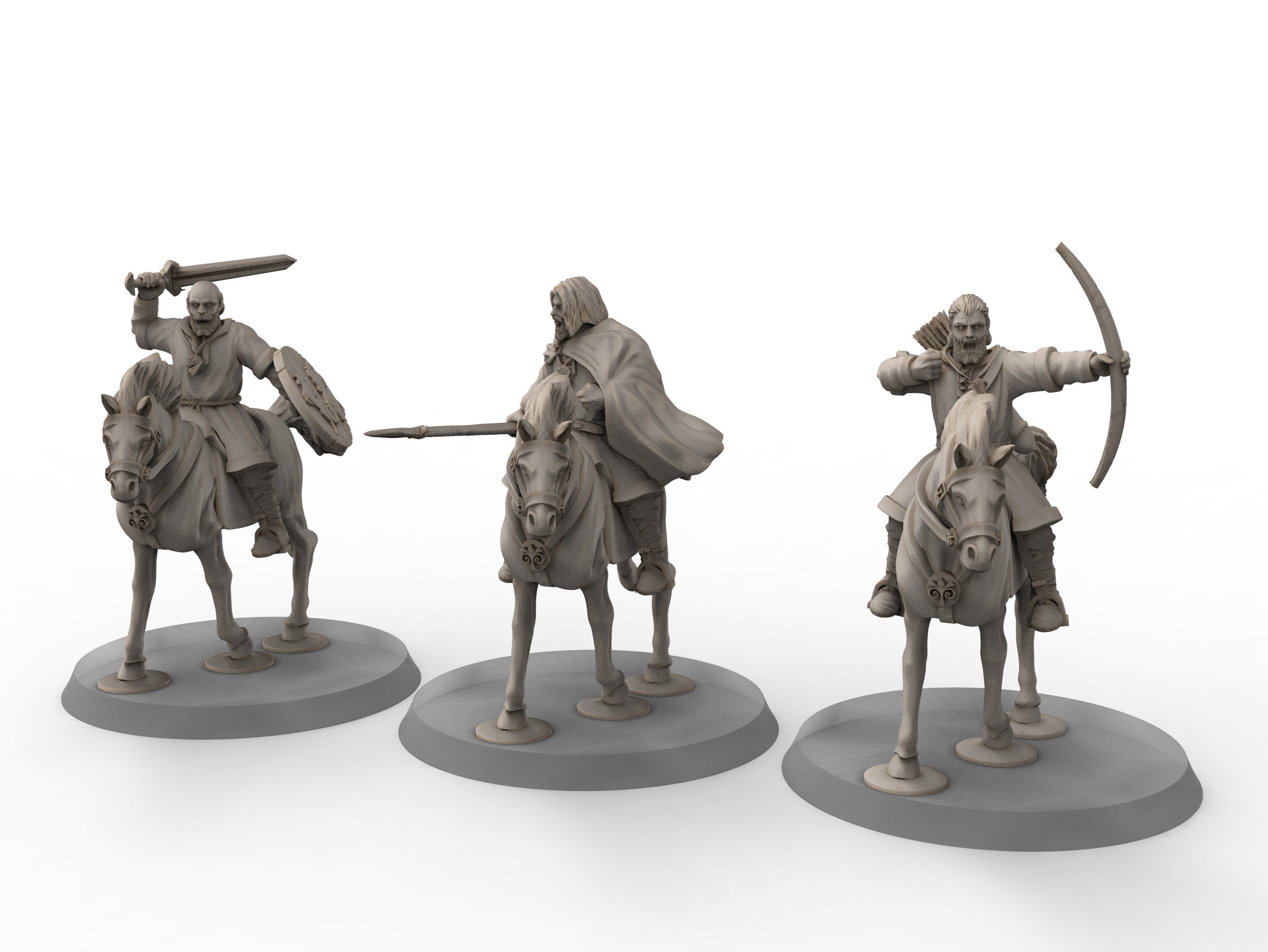 Rohan - Militia on Horses, Kingdom of Rohan, the Horse-lords, rider of the mark, minis for wargame D&D, Lotr...
