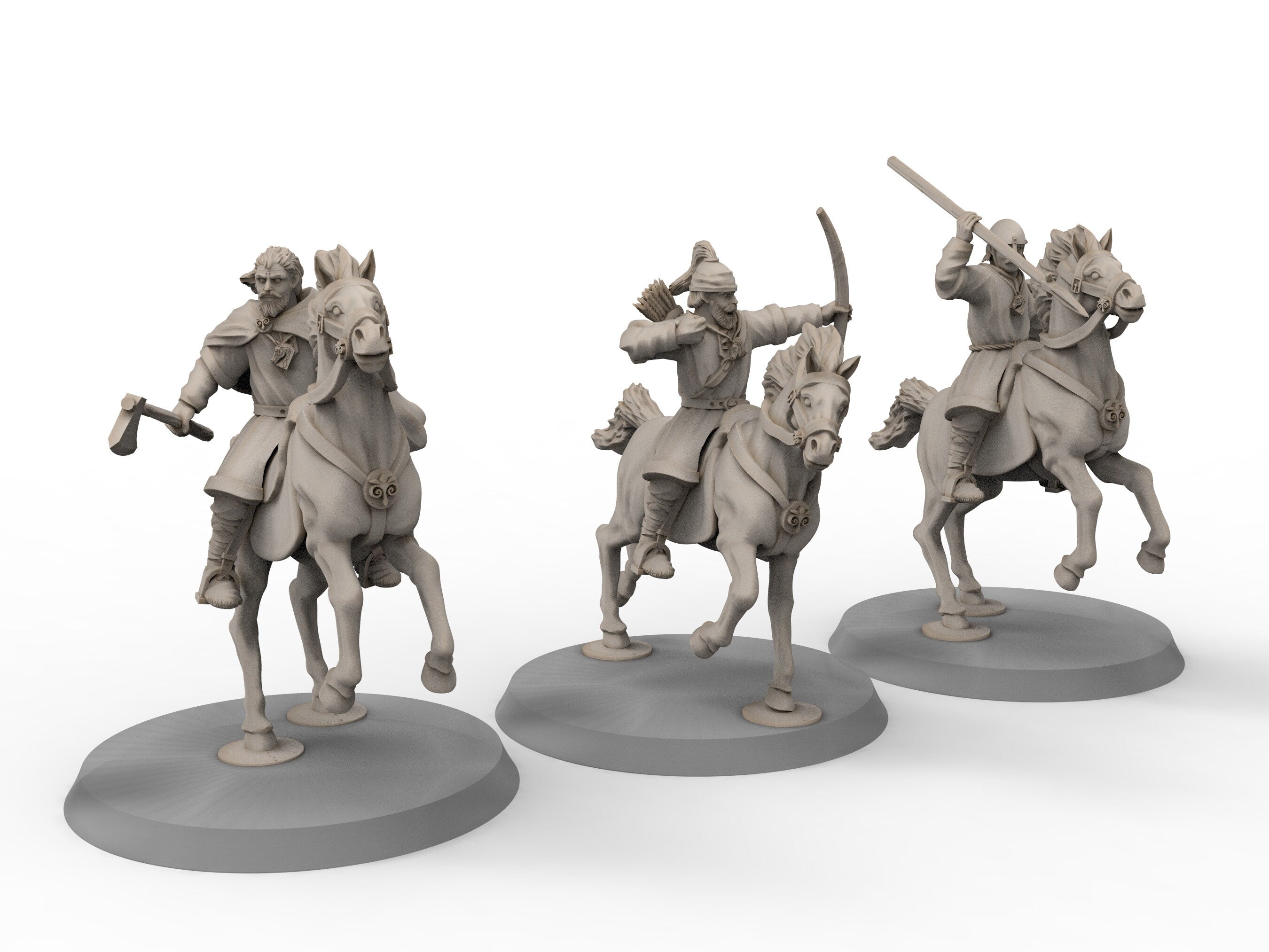 Rohan - Militia on Horses, Kingdom of Rohan, the Horse-lords, rider of the mark, minis for wargame D&D, Lotr...