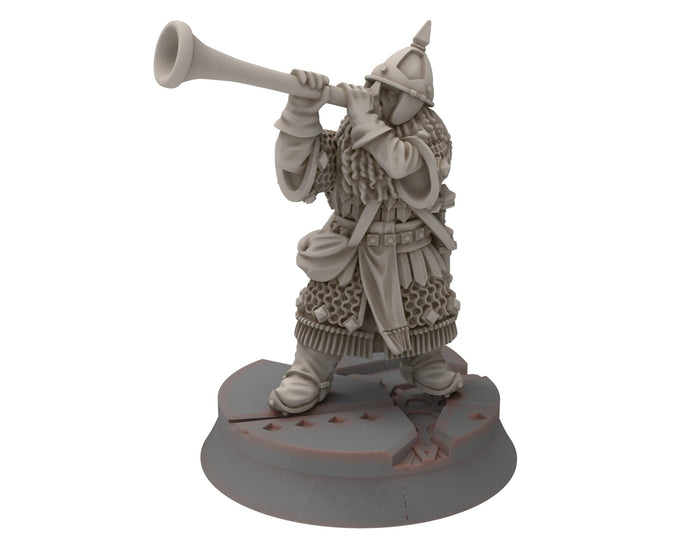 Dwarves - Horn blower, Gur-Adar Commanders, Dwarves warrior captains, The Dwarfs of The Mountains, for Lotr, Medbury miniatures