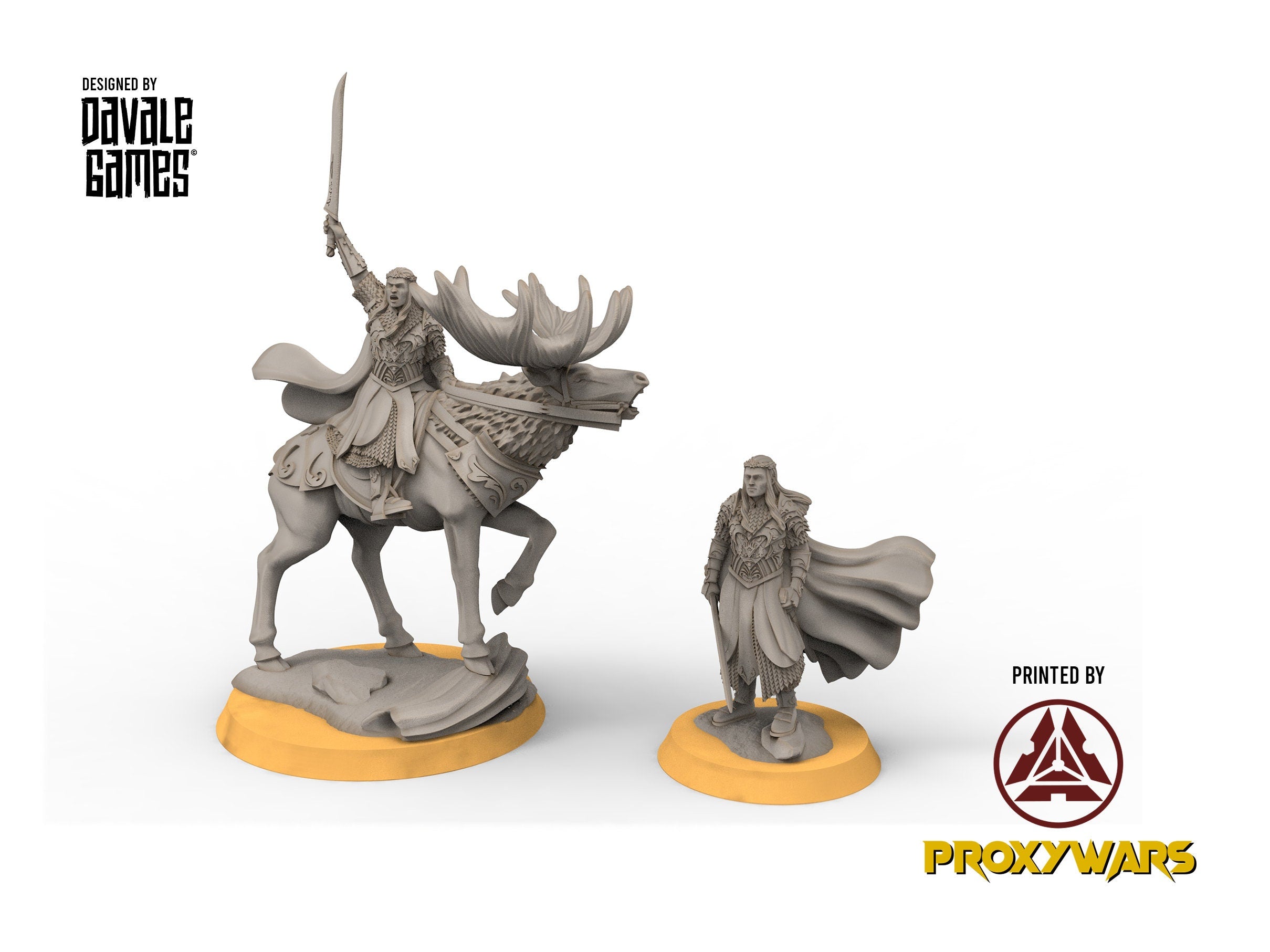 Darkwood - Wooden Elf king on Elk, Middle rings miniatures for wargame D&D, Lotr...