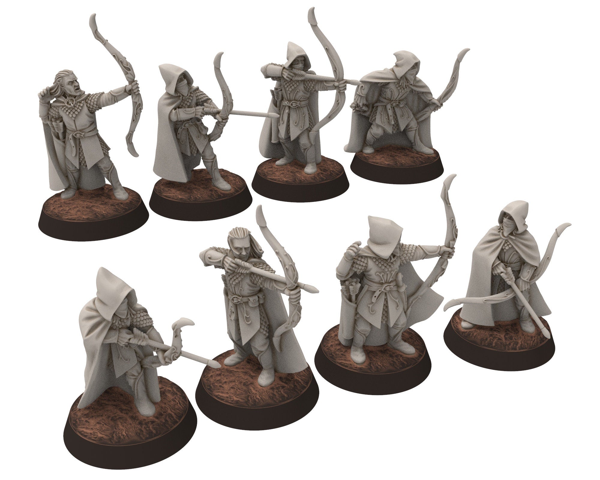 Darkwood - Rangers Wood elves Warriors Staff with Bows, Middle rings miniatures for wargame D&D, LOTR, Medbury miniatures