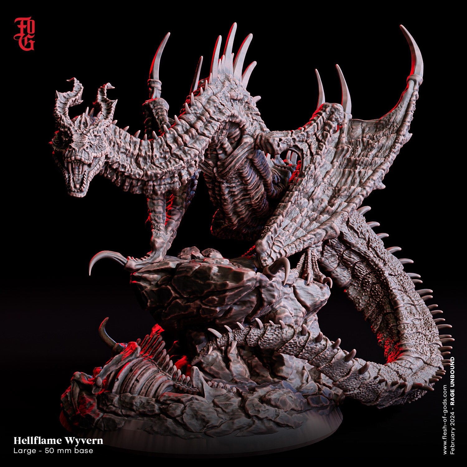 Rage Unbound - Enemy - Hellflame Wyvern 50mm, The Nightfall Cult, Ennemy, Flesh of Gods, for Wargames, Dungeons & Dragons TTRPG