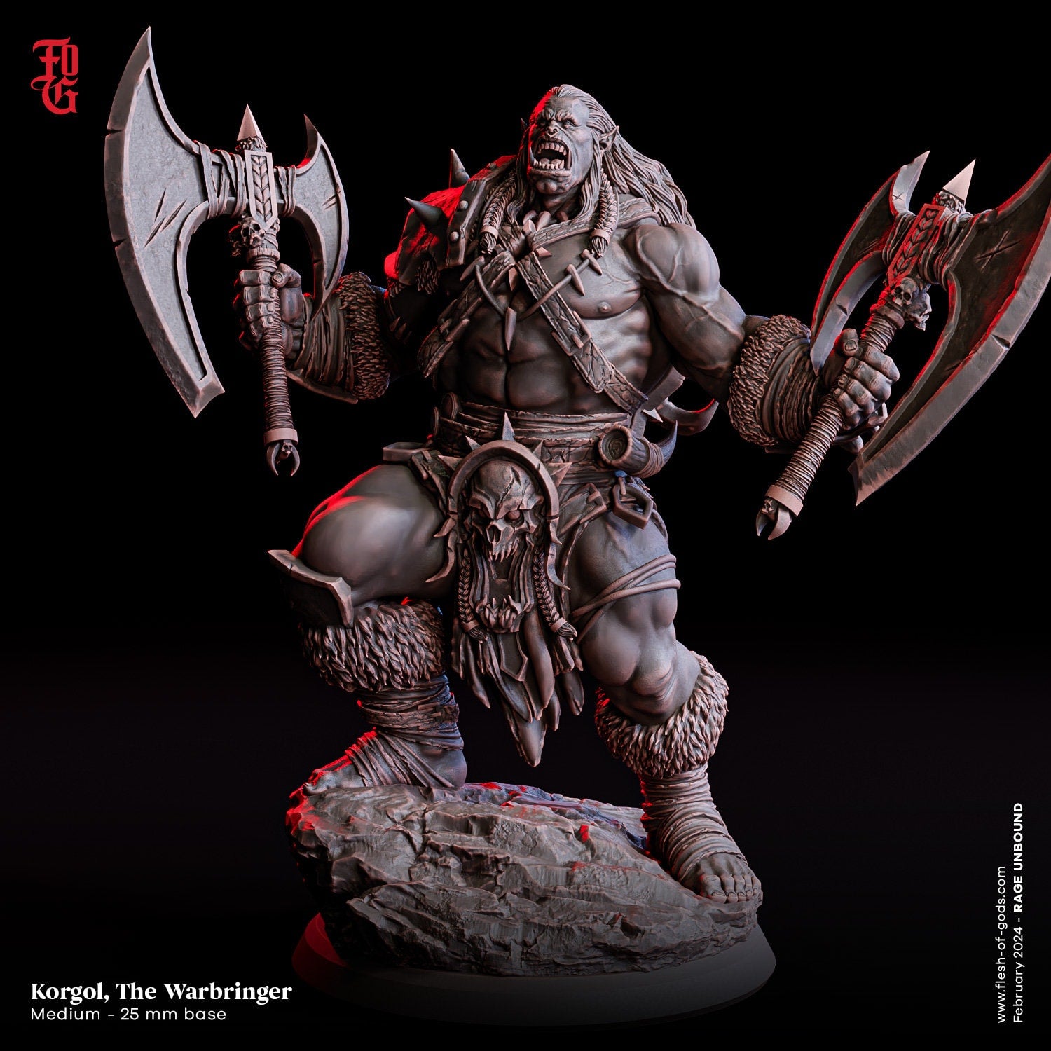 Rage Unbound - Enemy - Korgol, The Warbringer 25mm, The Nightfall Cult, Ennemy, Flesh of Gods, for Wargames, Dungeons & Dragons TTRPG