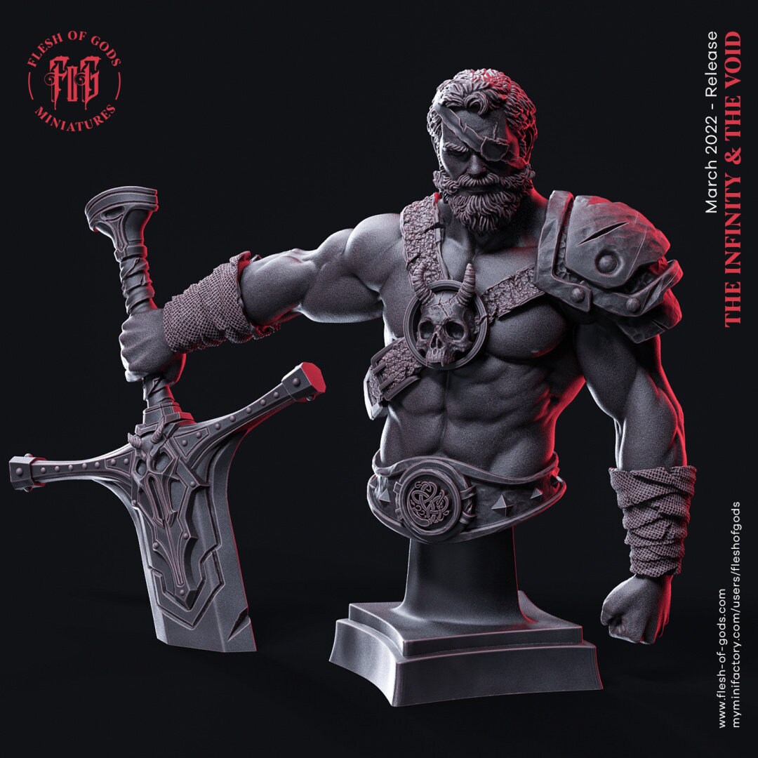 The Infinity of the Void - Bust - Kabel The Swordsman, manifestations of destruction, Flesh of Gods, for Wargames, Dungeons & Dragons TTRPG