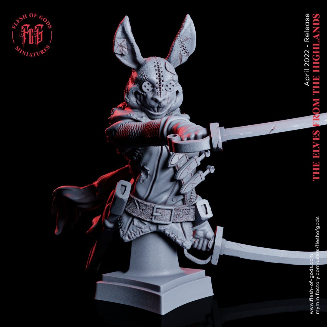 The Elves From The Highlands - Bust - The Bunny Killer, protectors of their home, Flesh of Gods, for Wargames, Dungeons & Dragons TTRPG