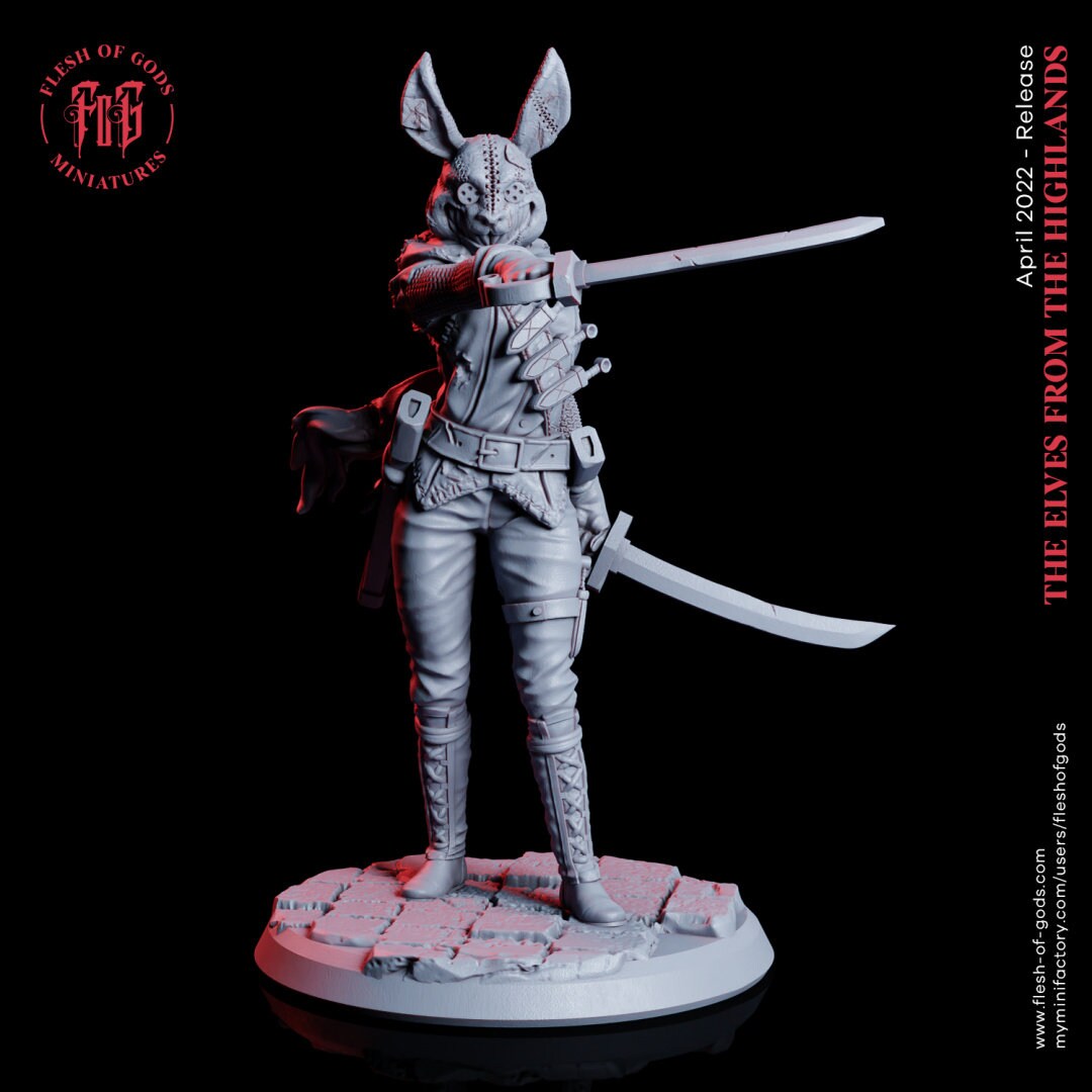 The Elves From The Highlands - Bust - The Bunny Assassin, protectors of their home, Flesh of Gods, for Wargames, Dungeons & Dragons TTRPG