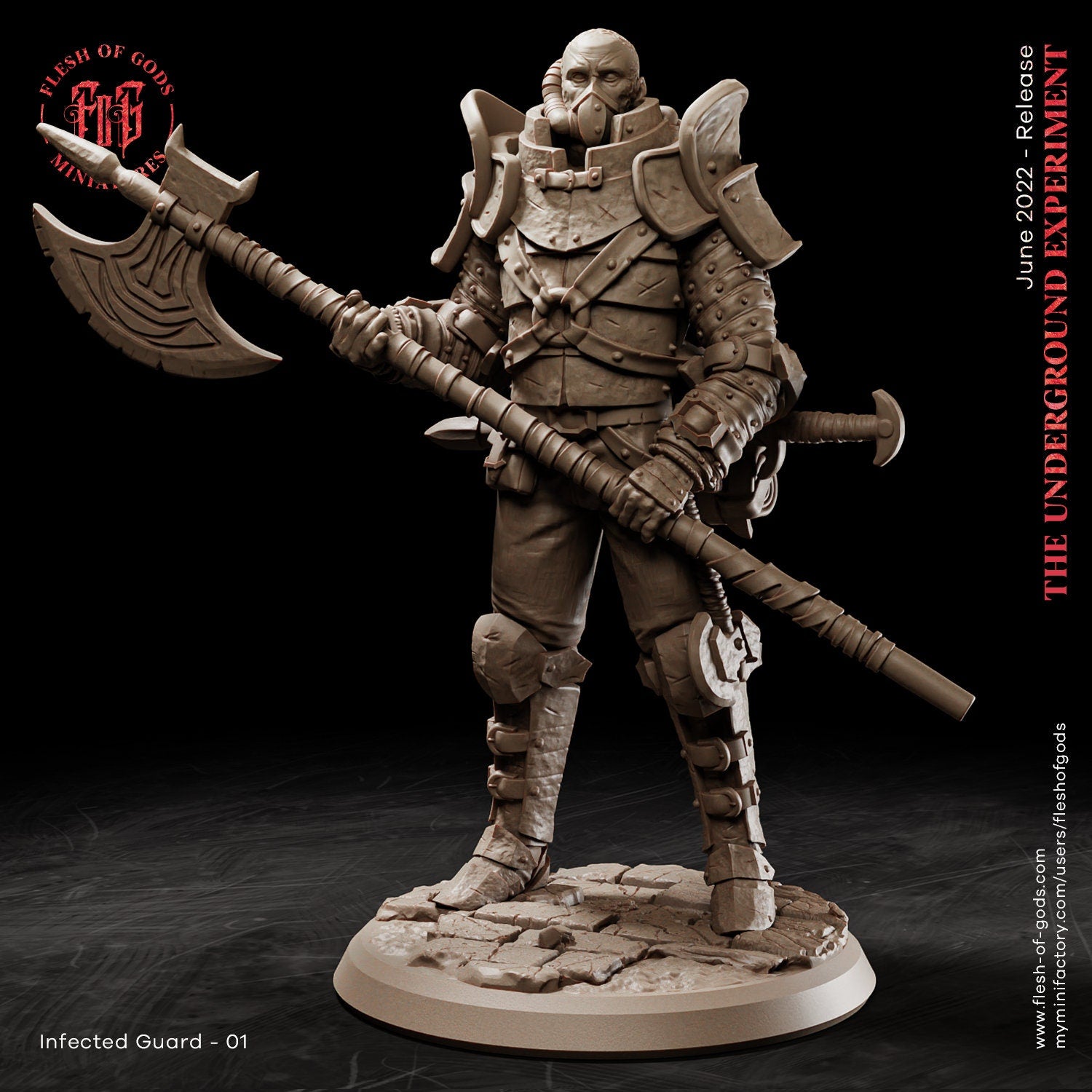 The Underground Experiment - Villain - Infected Guard - Pose 01, Flesh of Gods, for Wargames, Dungeons & Dragons TTRPG