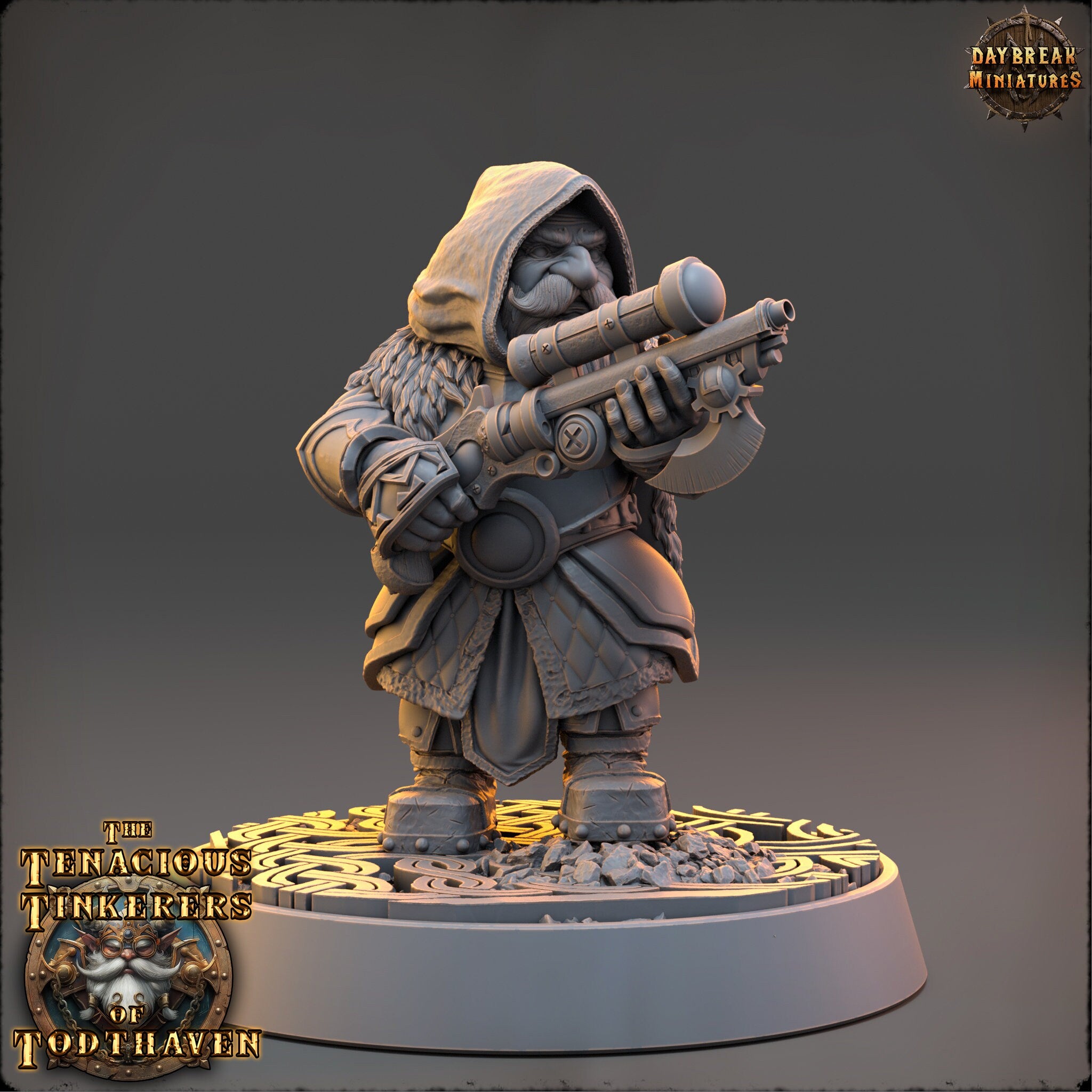 The Tenacious Tinkerers of Todthaven - Albrecht Geargrinder, sight gunner - Dwarves, daybreak miniatures, Pathfinder, Dungeons & Dragons