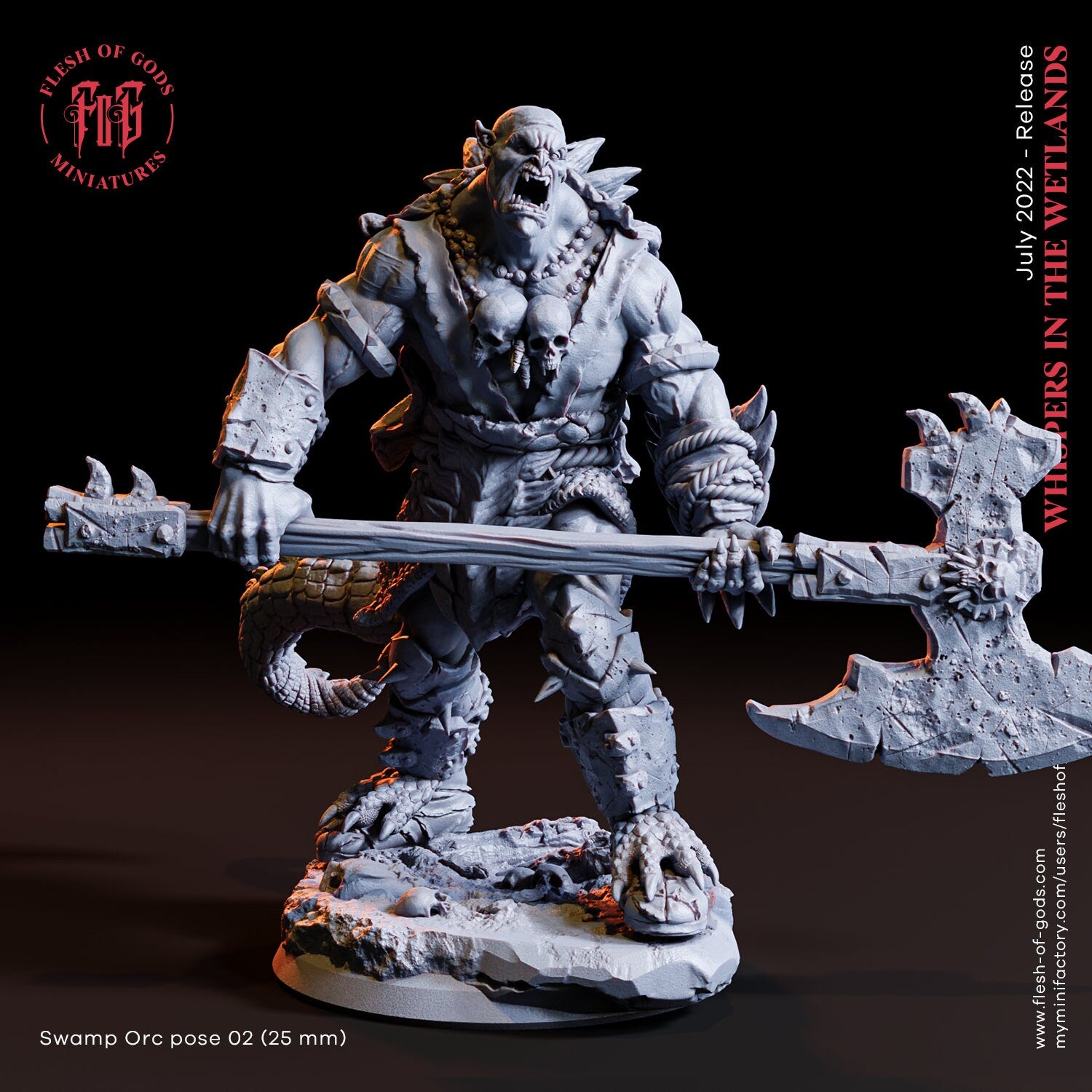 Whispers In The Wetlands - Monster - Swamp Orc Pose 02, forbidden knowledge, Ennemy, Flesh of Gods, for Wargames, Dungeons & Dragons TTRPG