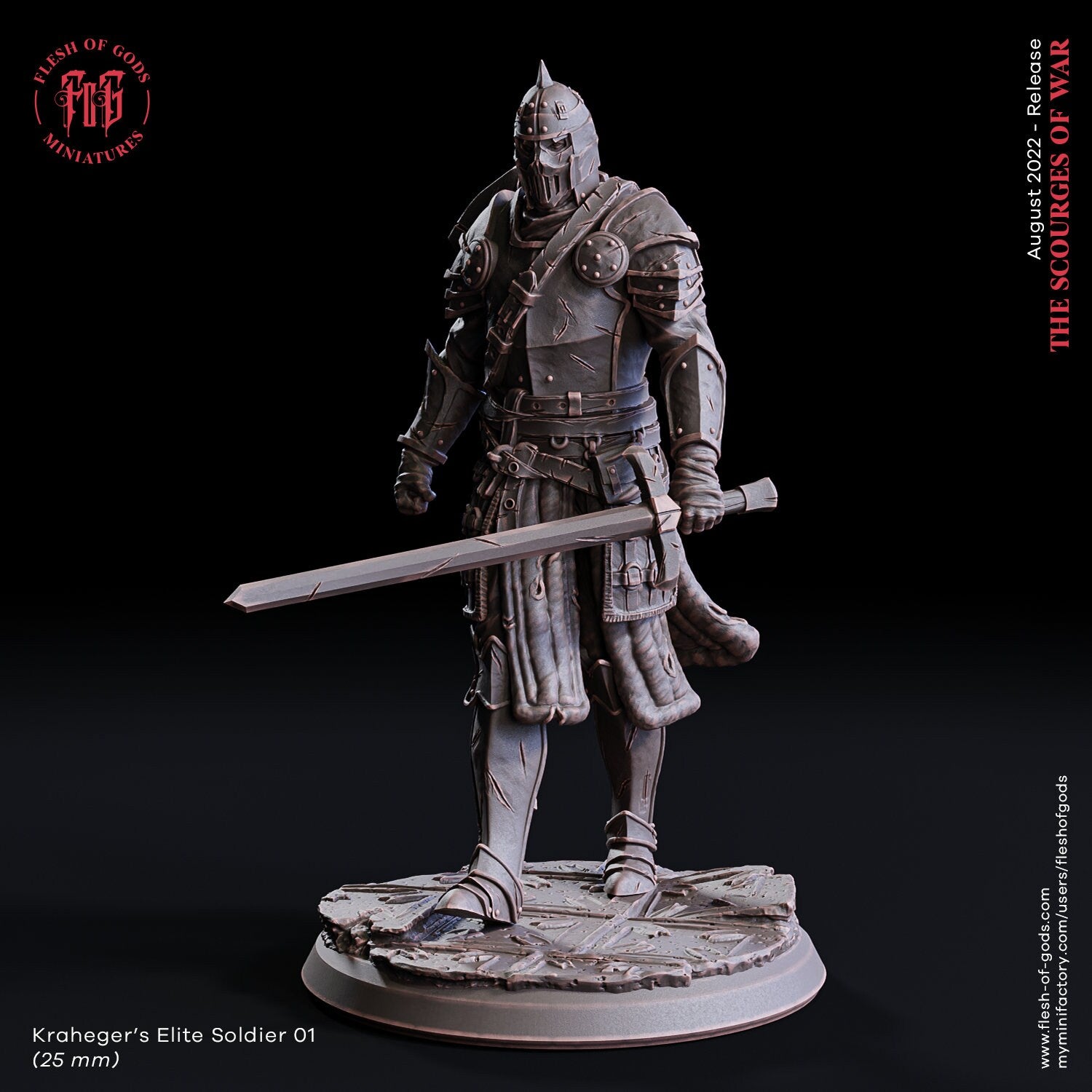 The scourges of war - NPC - Kraheger's Soldier 01 (25 mm) , glory and honor, Ennemy, Flesh of Gods, for Wargames, Dungeons & Dragons TTRPG