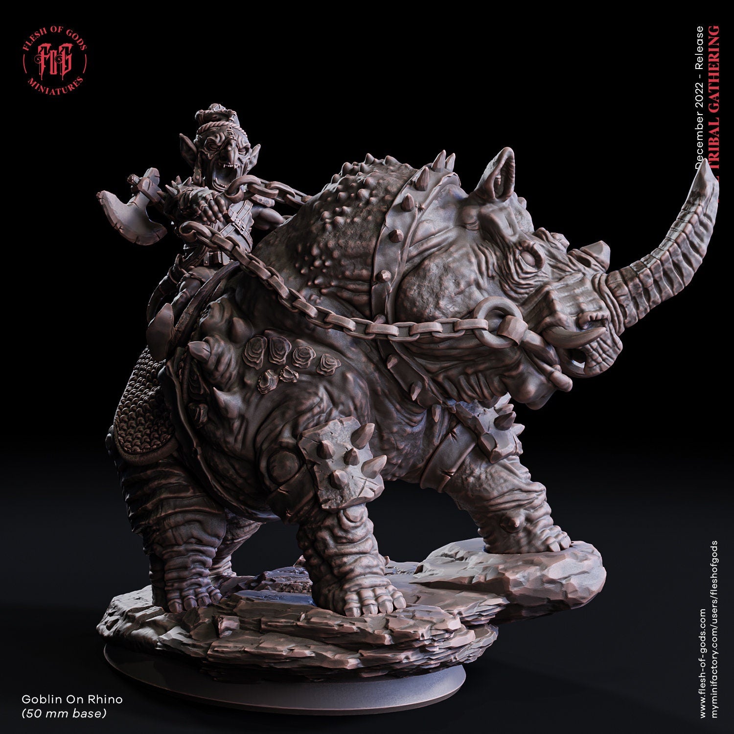 The tribal Gathering - Enemy - Rhino Mounted Goblin, fierce and proud warriors,Ennemy, Flesh of Gods, for Wargames, Dungeons & Dragons TTRPG