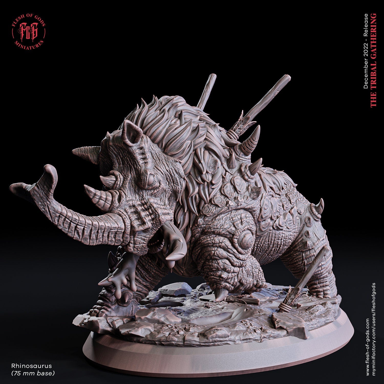 The tribal Gathering - Enemy - Rhinosaurus (75 mm), fierce and proud warriors,Ennemy, Flesh of Gods, for Wargames, Dungeons & Dragons TTRPG