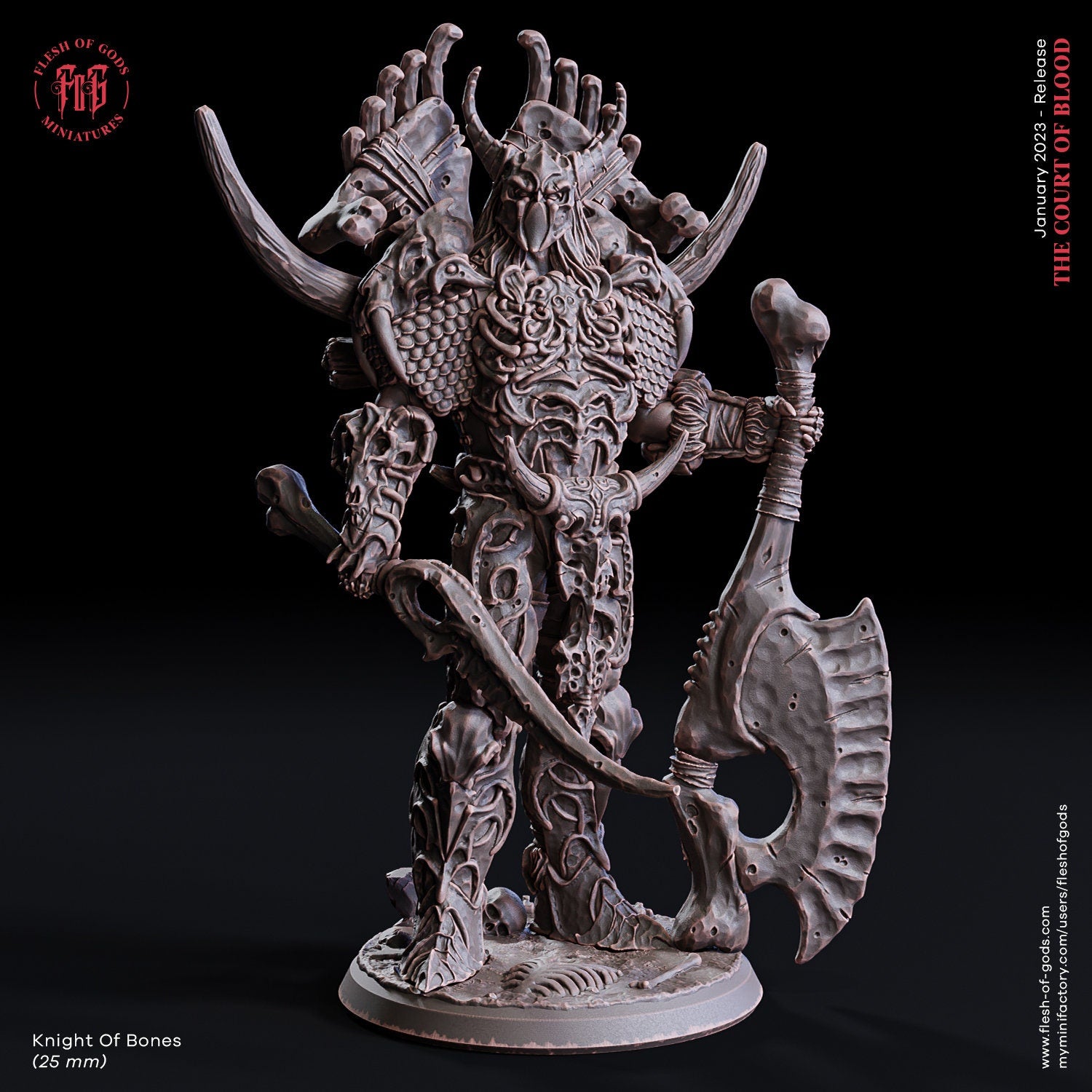 The Court Blood - Hero - Knight Of Bones 75mm, creatures of darkness, Ennemy, Flesh of Gods, for Wargames, Dungeons & Dragons TTRPG