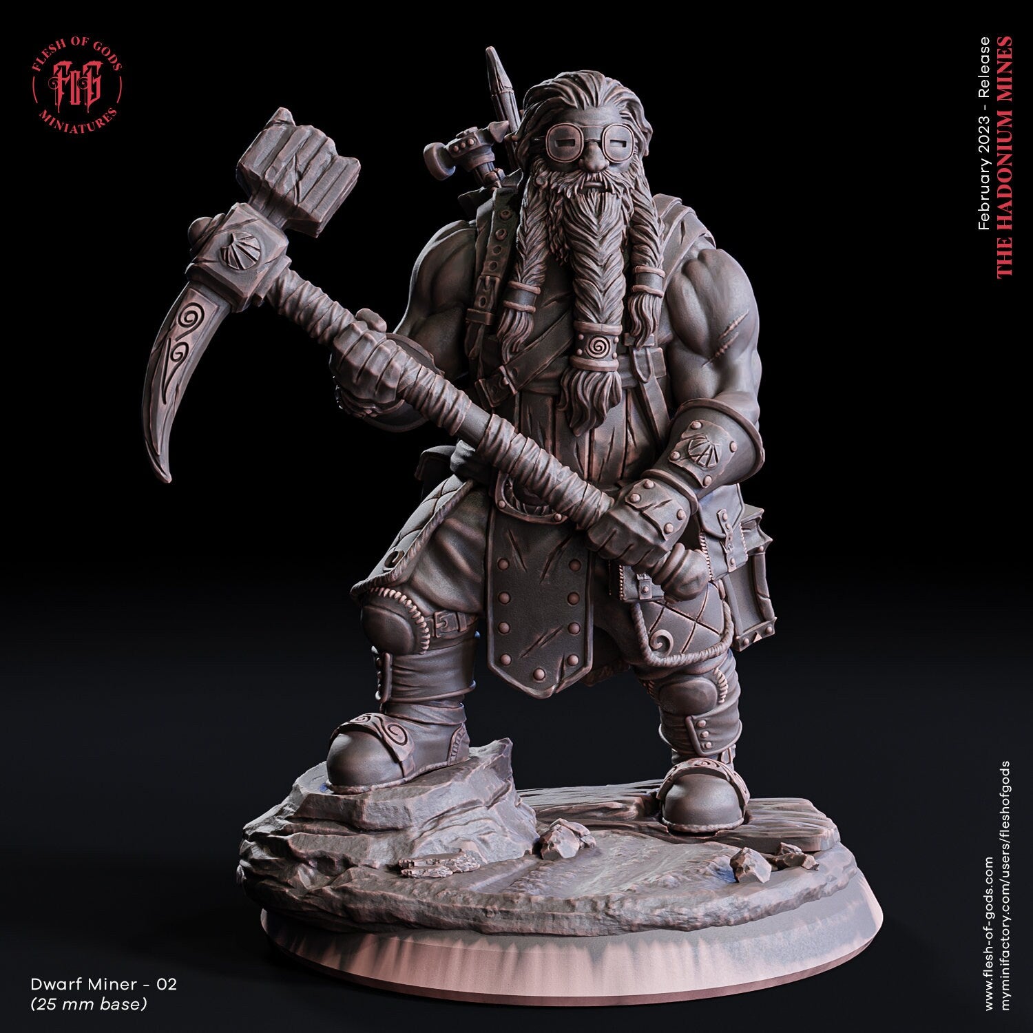 The Court Blood - NPC - Dwarf Miner 02 (25 mm), chaos and carnage, Ennemy, Flesh of Gods, for Wargames, Dungeons & Dragons TTRPG