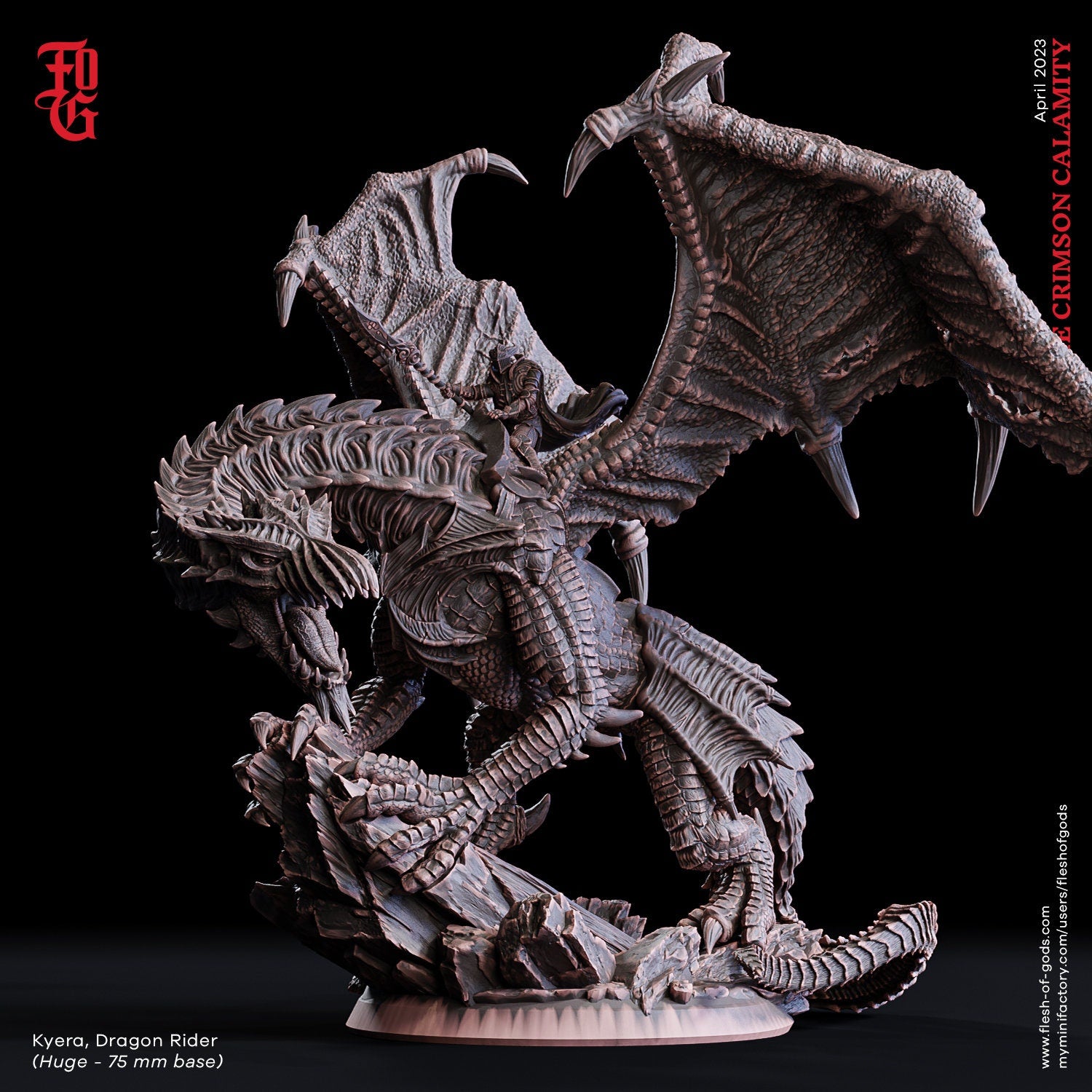 The Crimson Calamity - Boss - Kyera, Dragon Rider (75 mm), Flesh of Gods, for Wargames, Dungeons & Dragons TTRPG