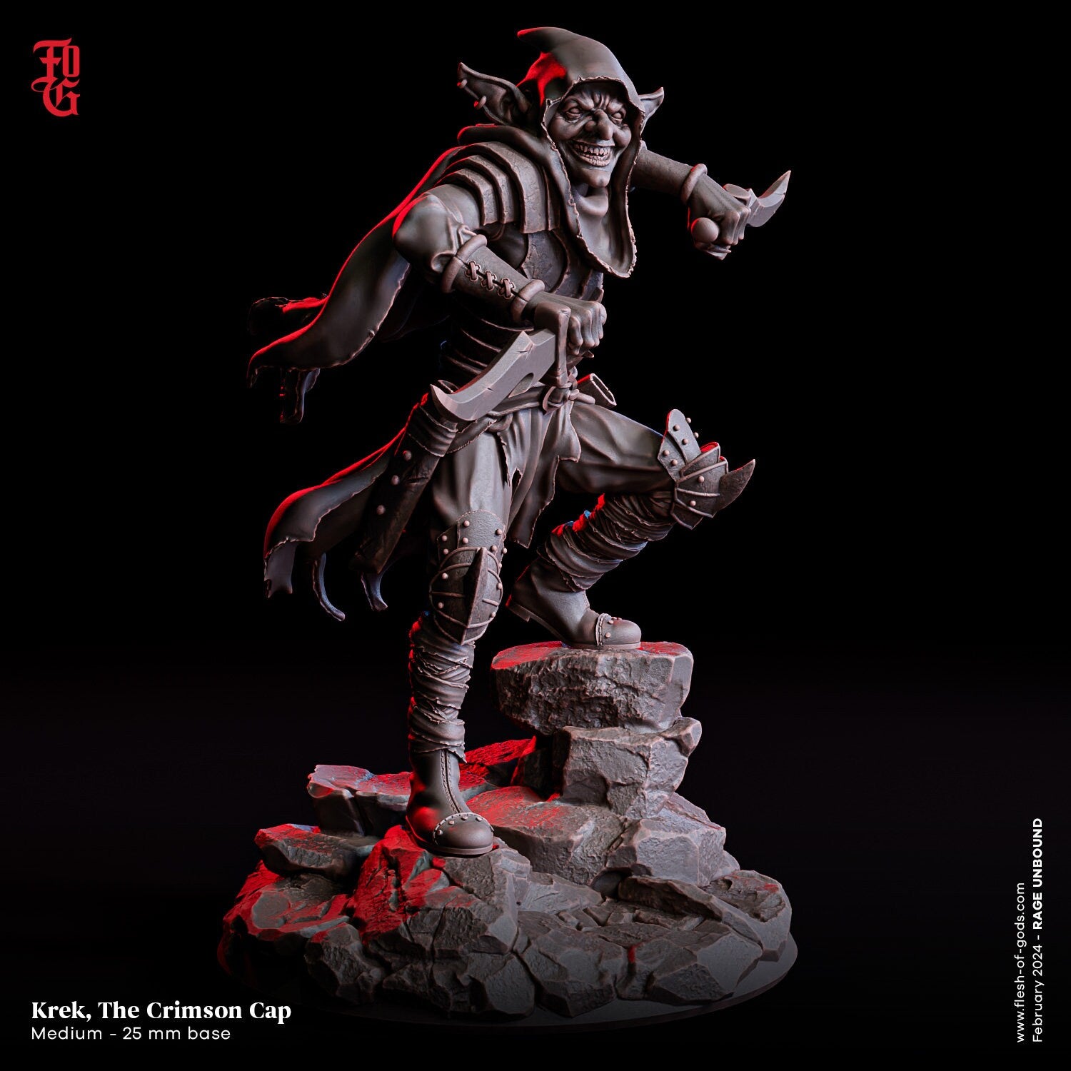 Rage Unbound - Enemy - Krek, The Crimson Cap 25mm, The Nightfall Cult, Ennemy, Flesh of Gods, for Wargames, Dungeons & Dragons TTRPG