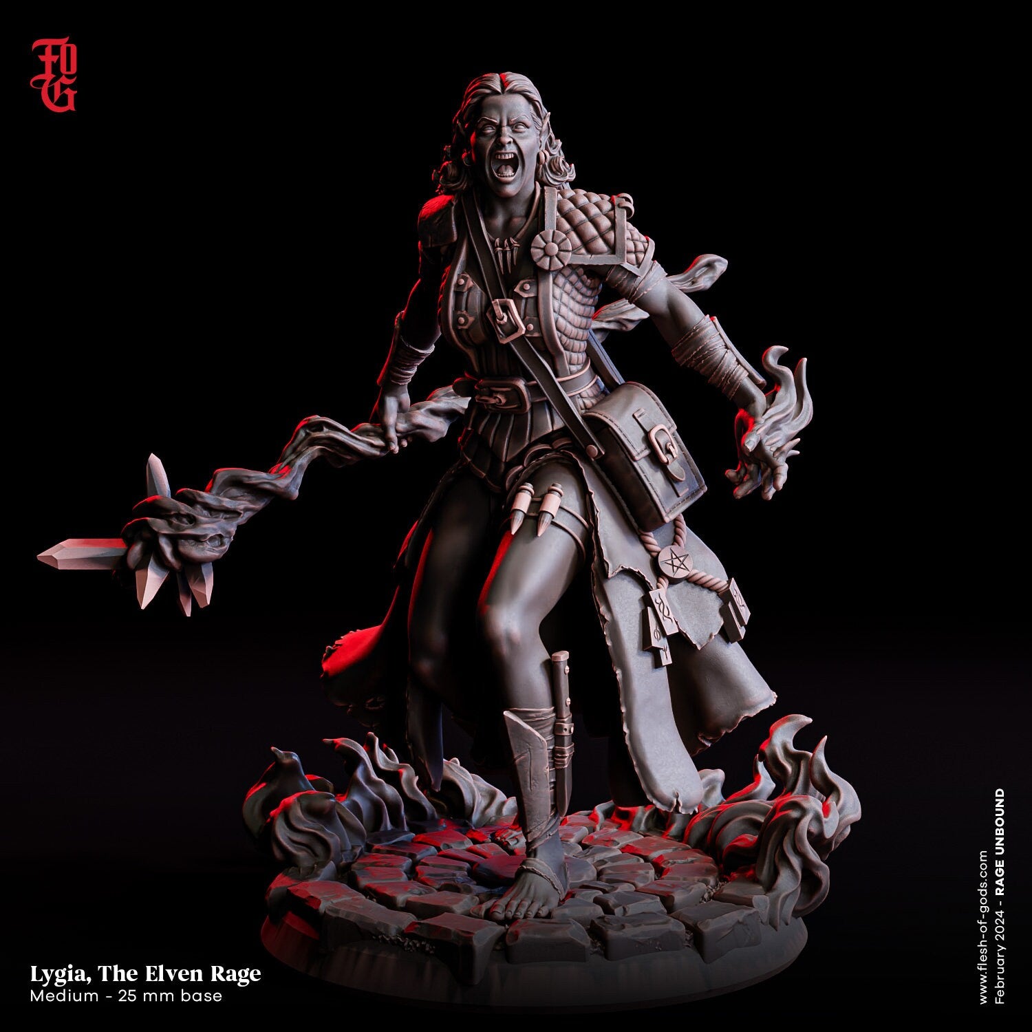 Rage Unbound - Hero - Lygia, The Elven Rage 25mm, The Nightfall Cult, Ennemy, Flesh of Gods, for Wargames, Dungeons & Dragons TTRPG