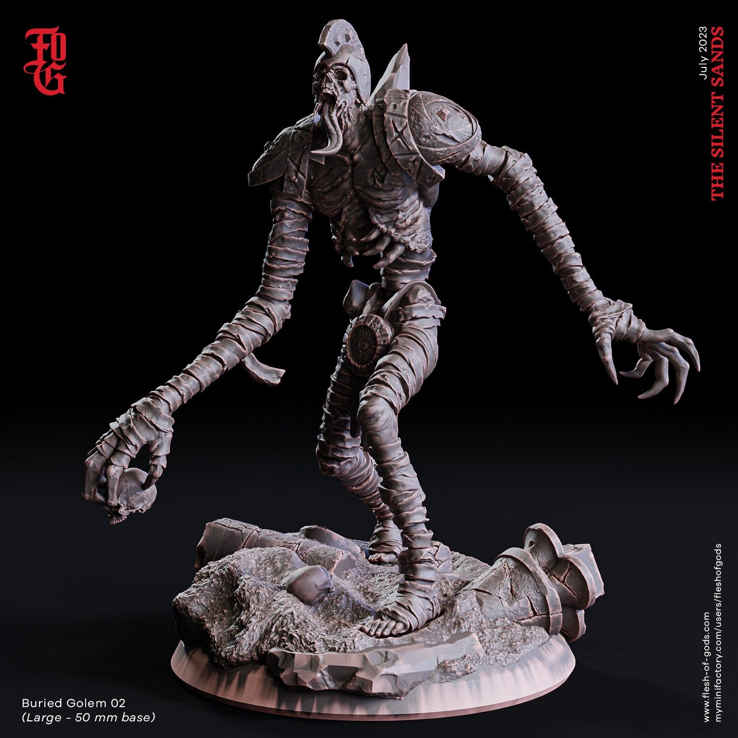 The Silent Sands - Enemy - Buried Golem 02 (50 mm), Awakened Shadow Flesh of Gods, for Wargames, Dungeons & Dragons TTRPG