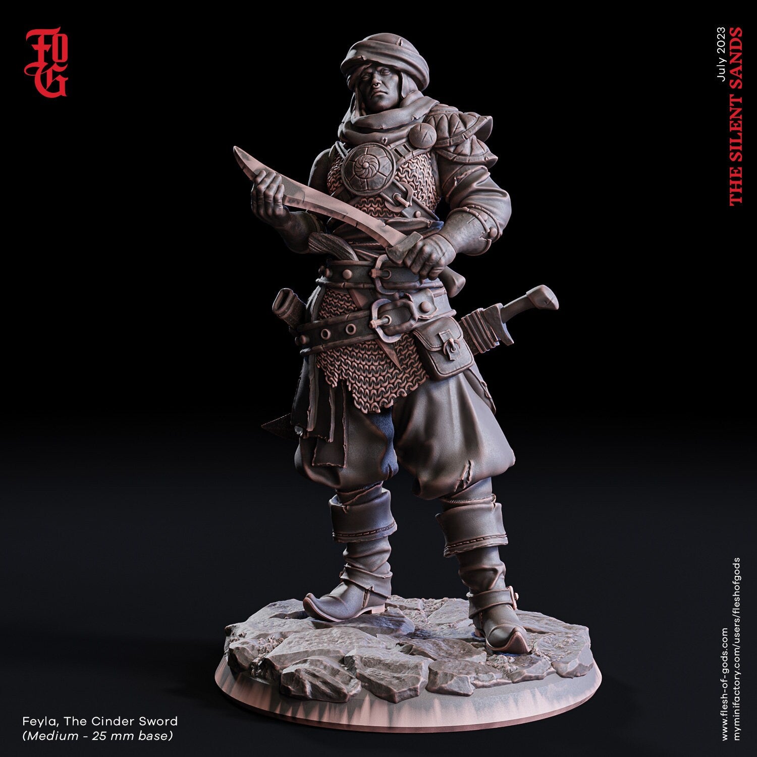 The Silent Sands - Hero - Feyla, Cinder Sword (25 mm), Awakened Shadow Flesh of Gods, for Wargames, Dungeons & Dragons TTRPG