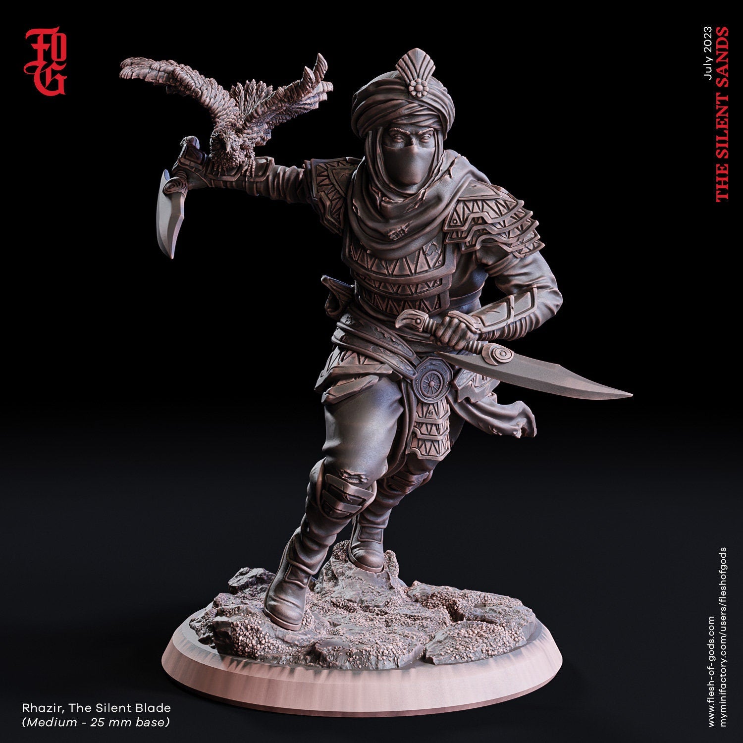 The Silent Sands - Hero - Rhazir, The Silent Blade (25 mm), Awakened Shadow Flesh of Gods, for Wargames, Dungeons & Dragons TTRPG